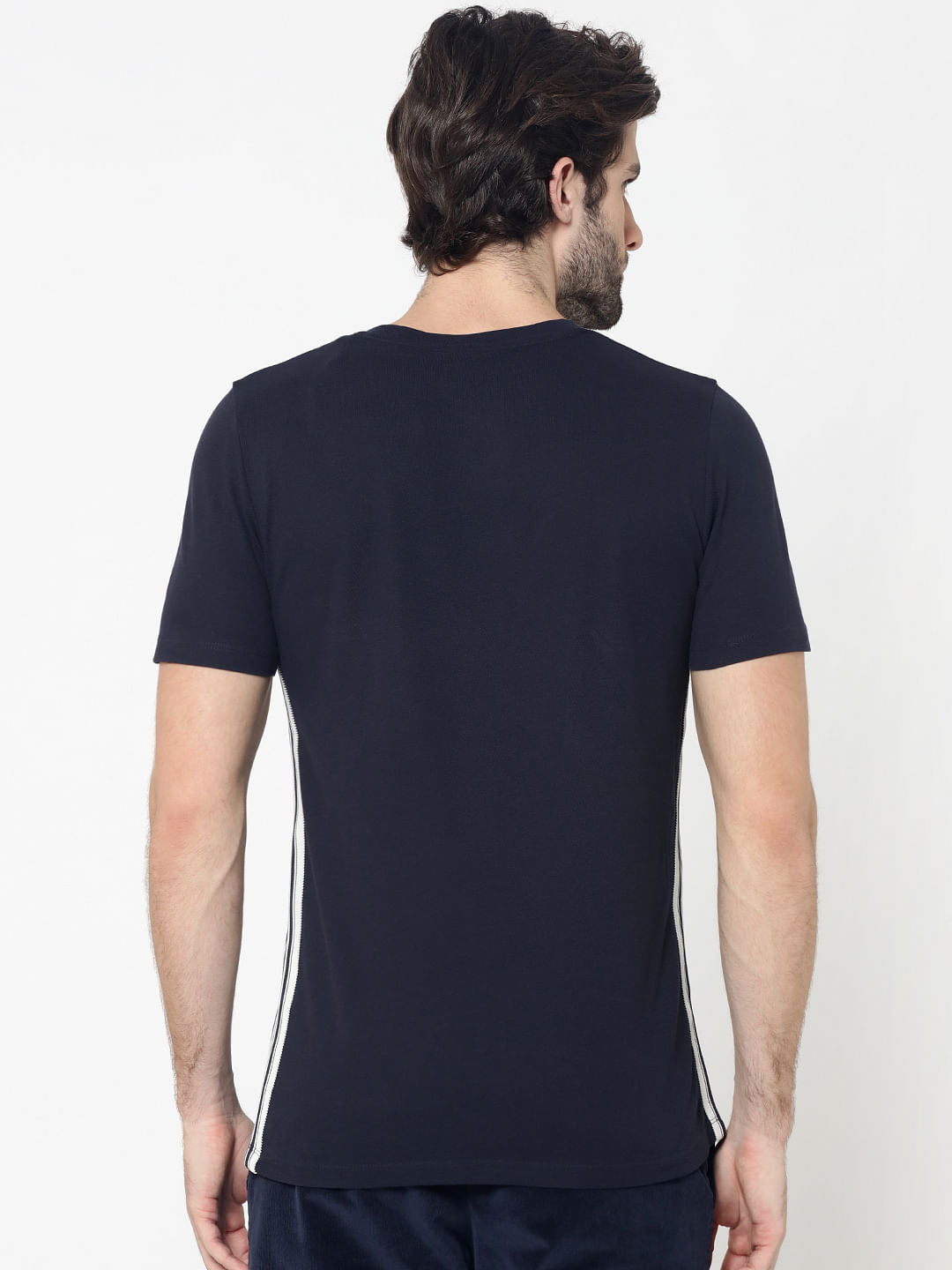 Dark Blue Tape Detail Crew Neck T-Shirt