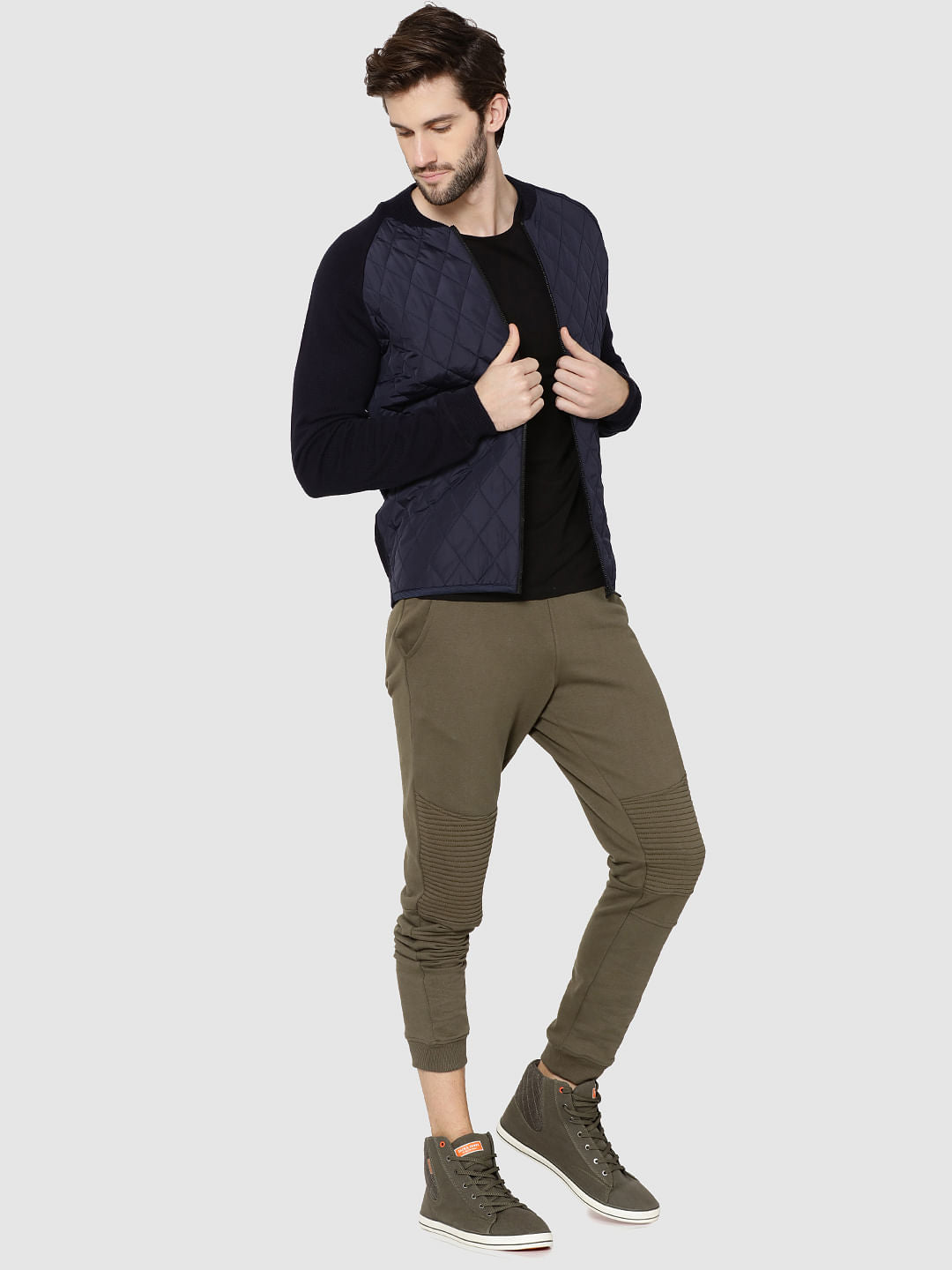 Dark Blue Quilted Bomber Cardigan