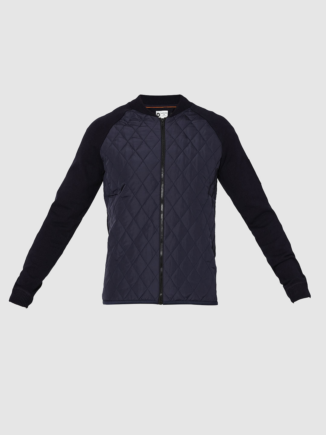Dark Blue Quilted Bomber Cardigan