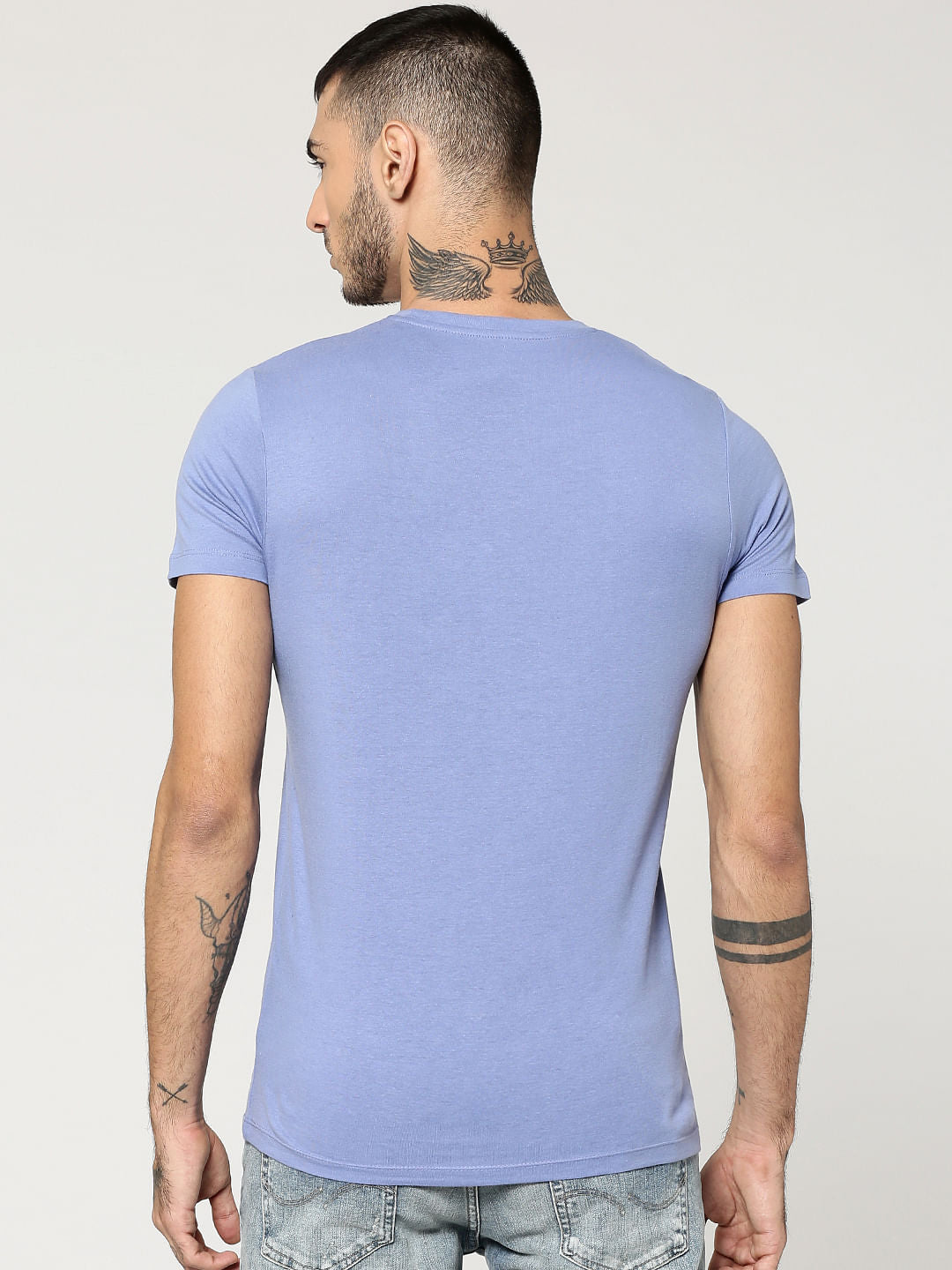 Blue Text Print Crew Neck T-Shirt