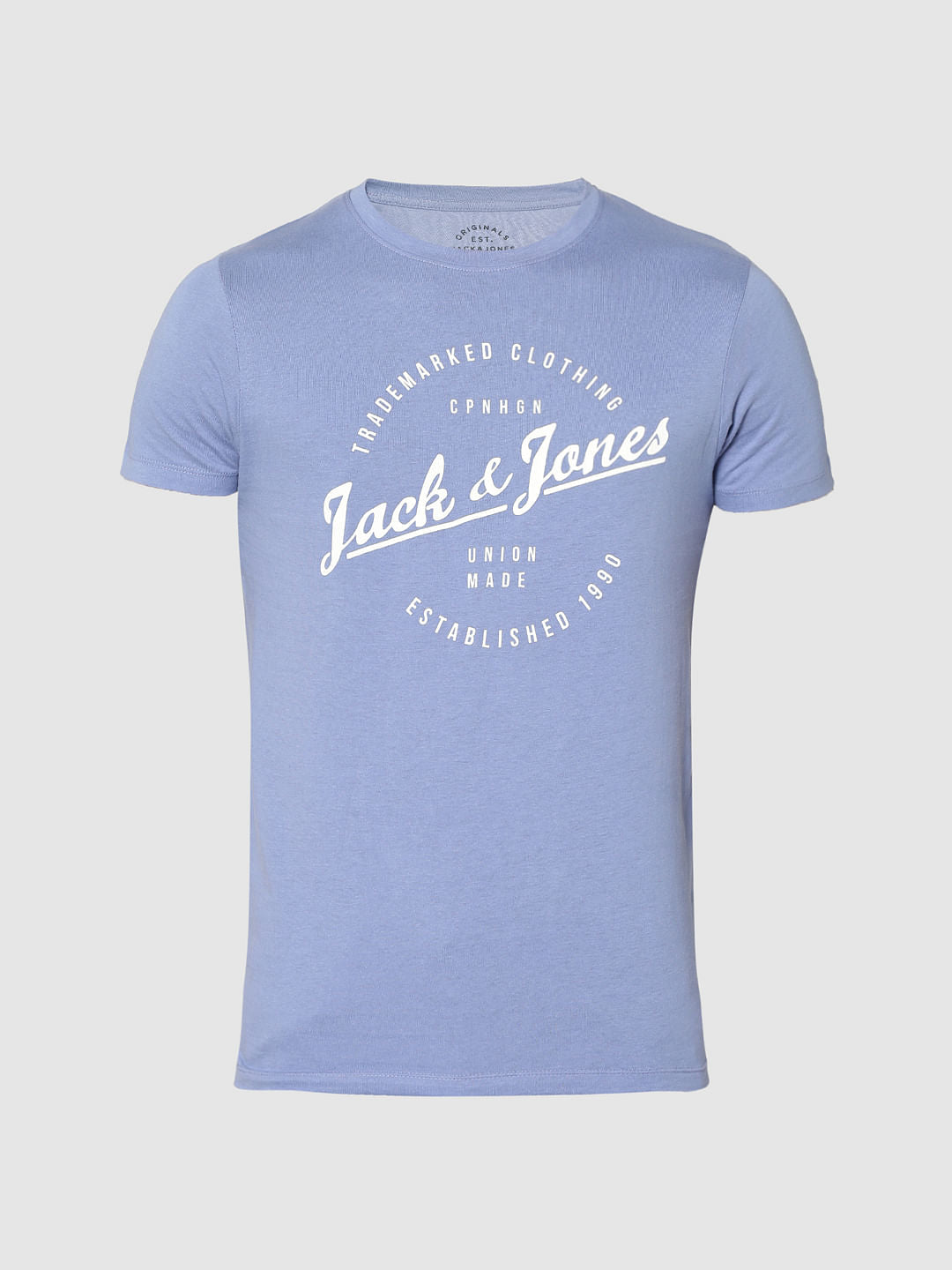Blue Text Print Crew Neck T-Shirt