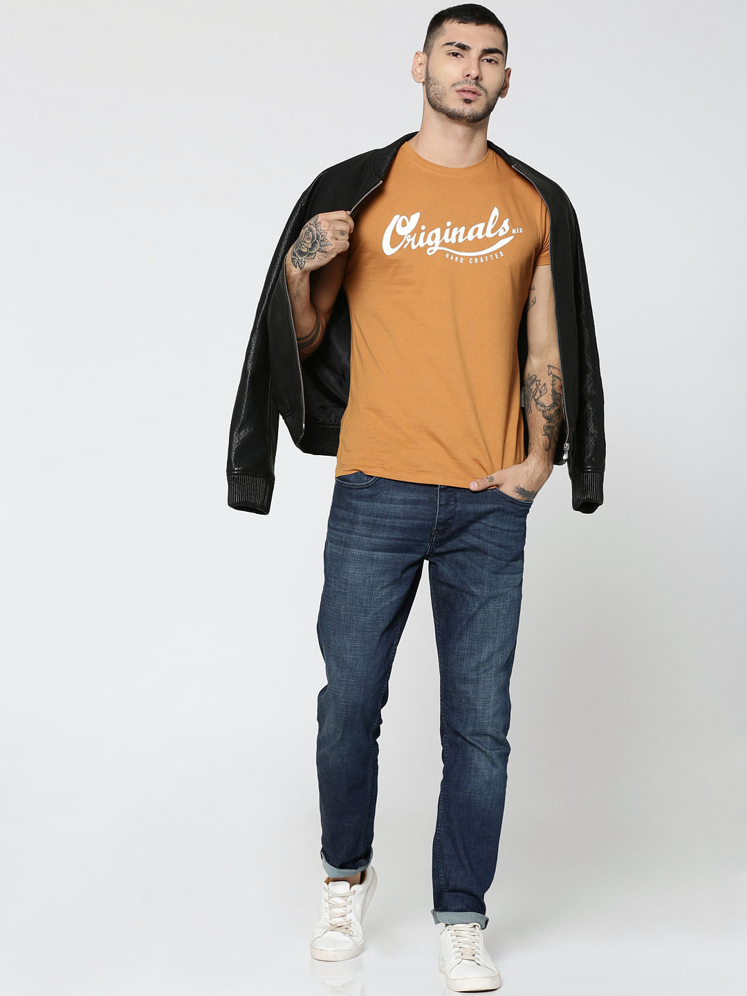 Brown Original Text Print Crew Neck T-Shirt
