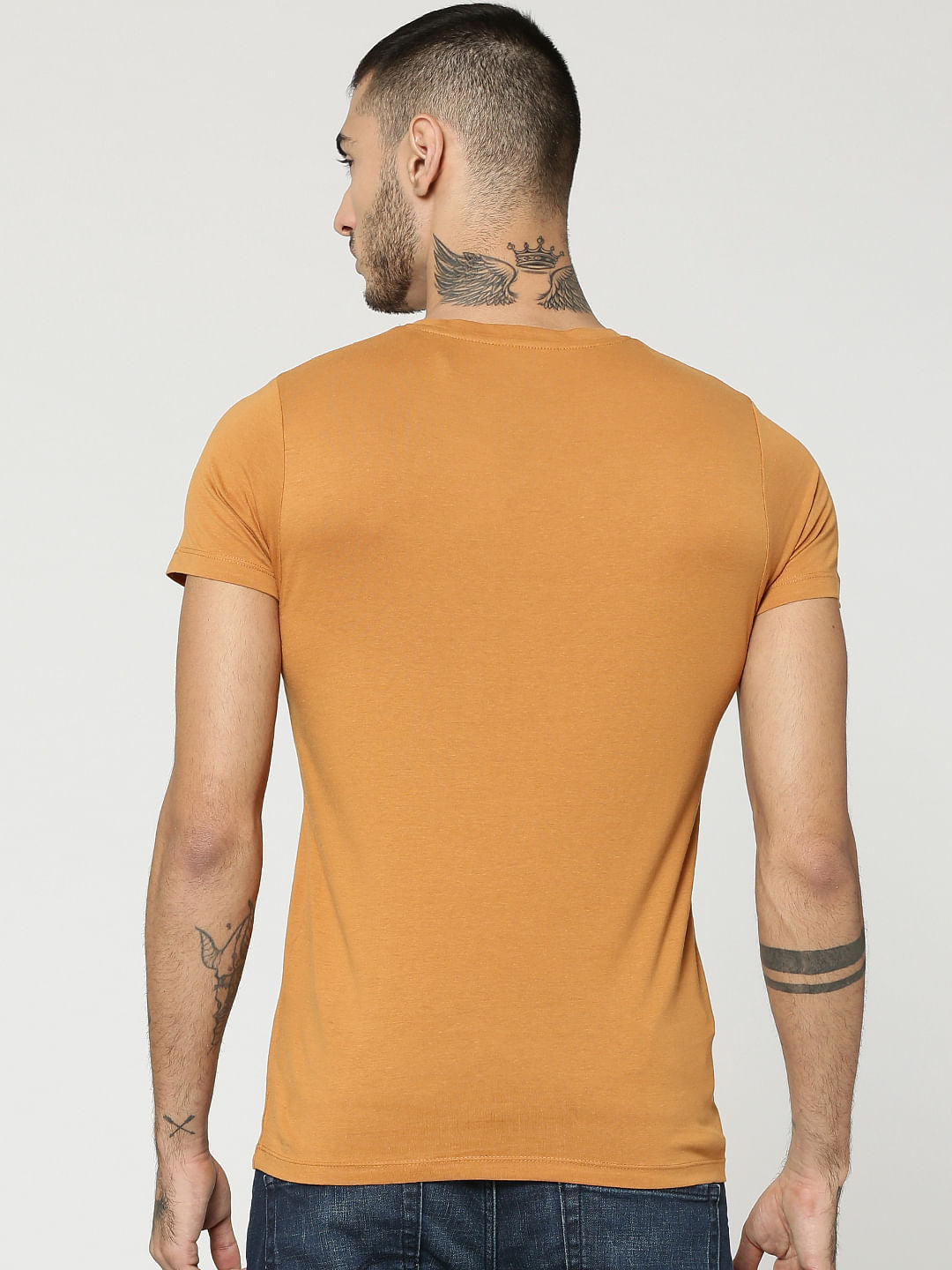 Brown Original Text Print Crew Neck T-Shirt