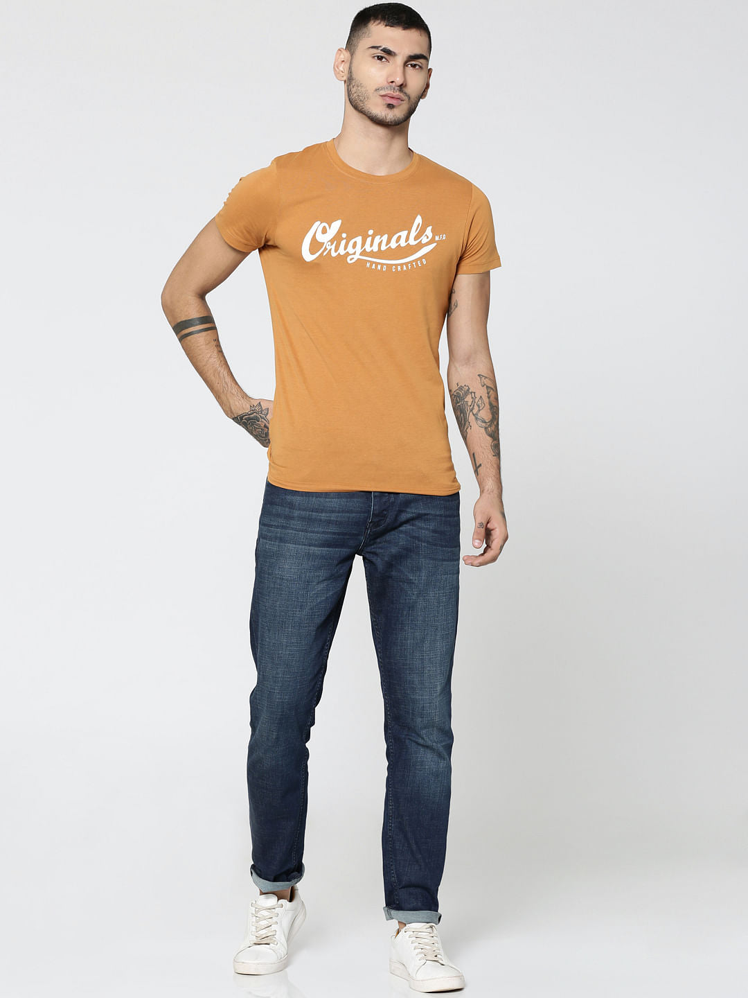 Brown Original Text Print Crew Neck T-Shirt
