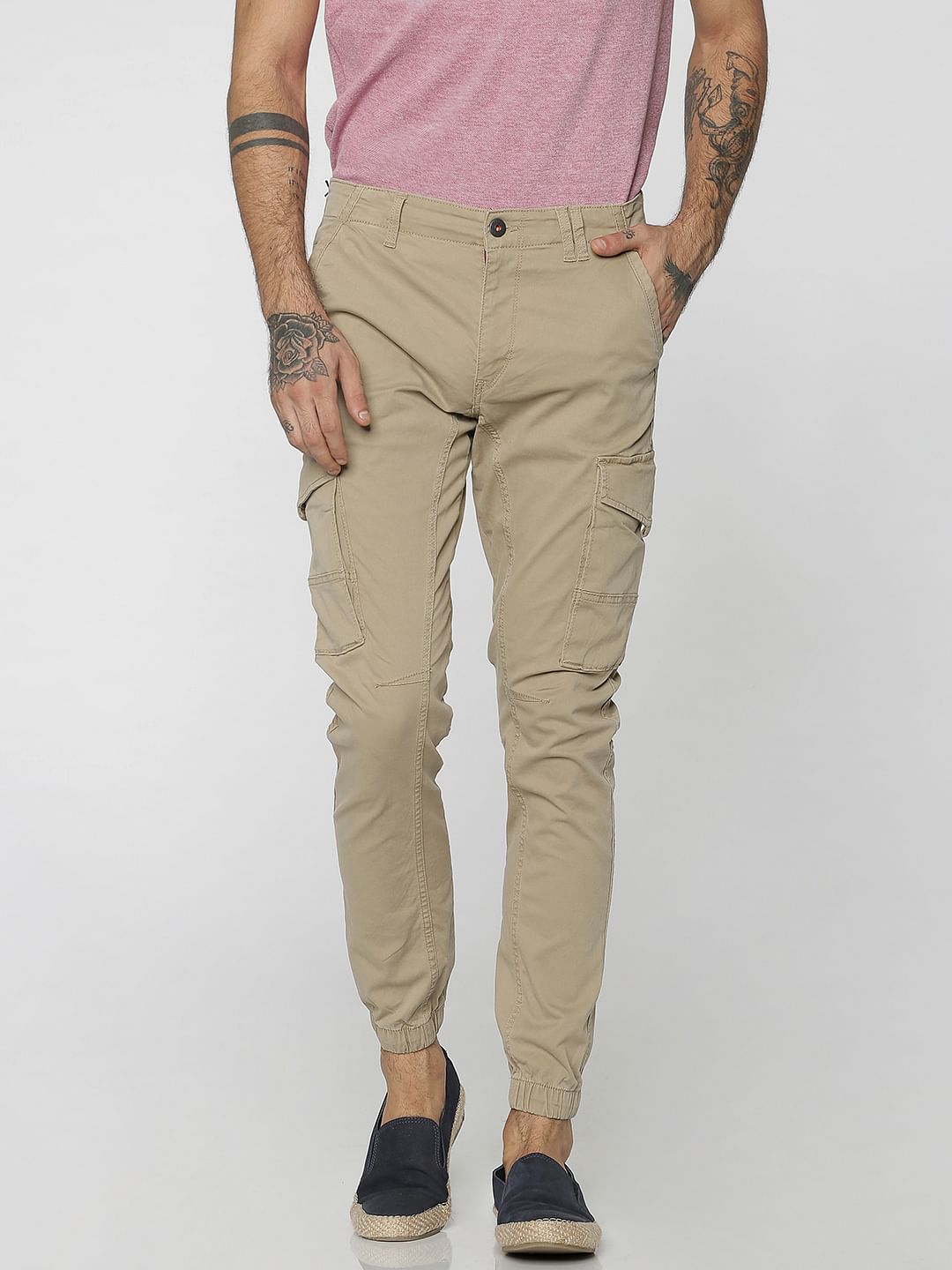 Beige Cargo Style Anti-Fit Joggers - 28/32