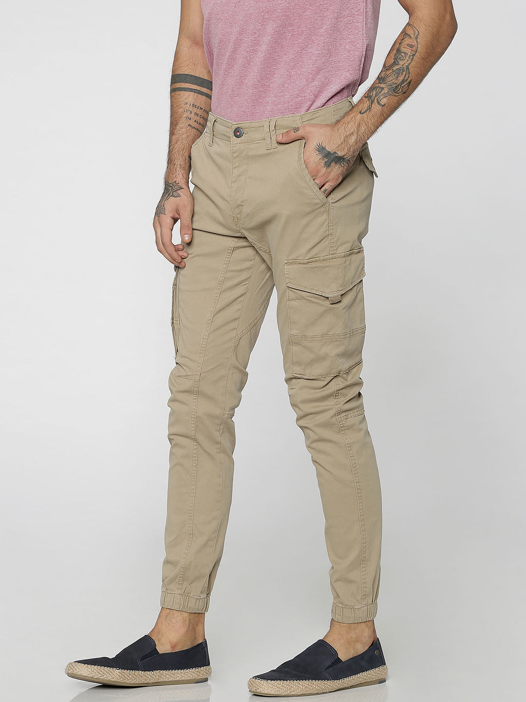Beige Cargo Style Anti-Fit Joggers