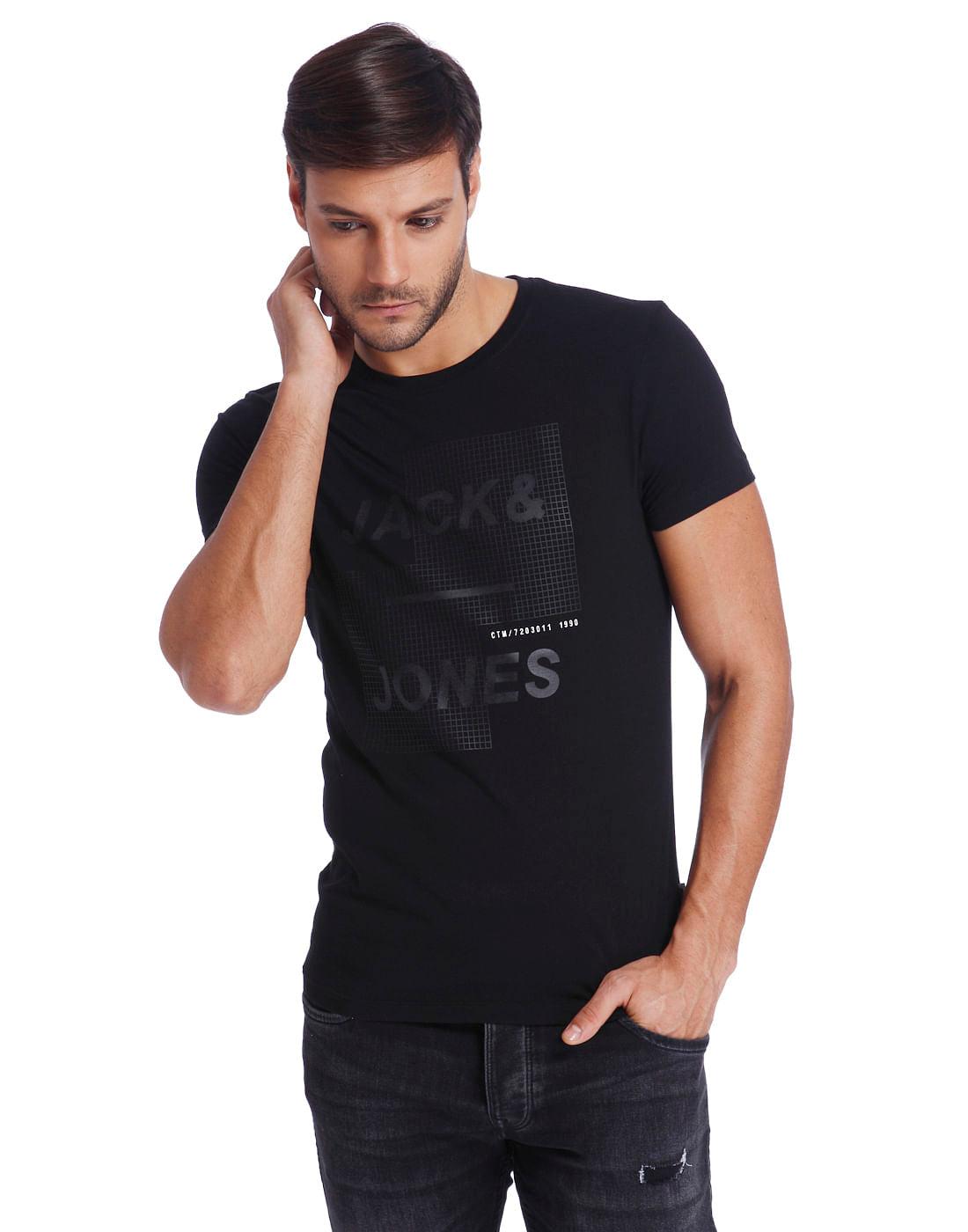 Black Logo Print Crew Neck T-Shirt - S