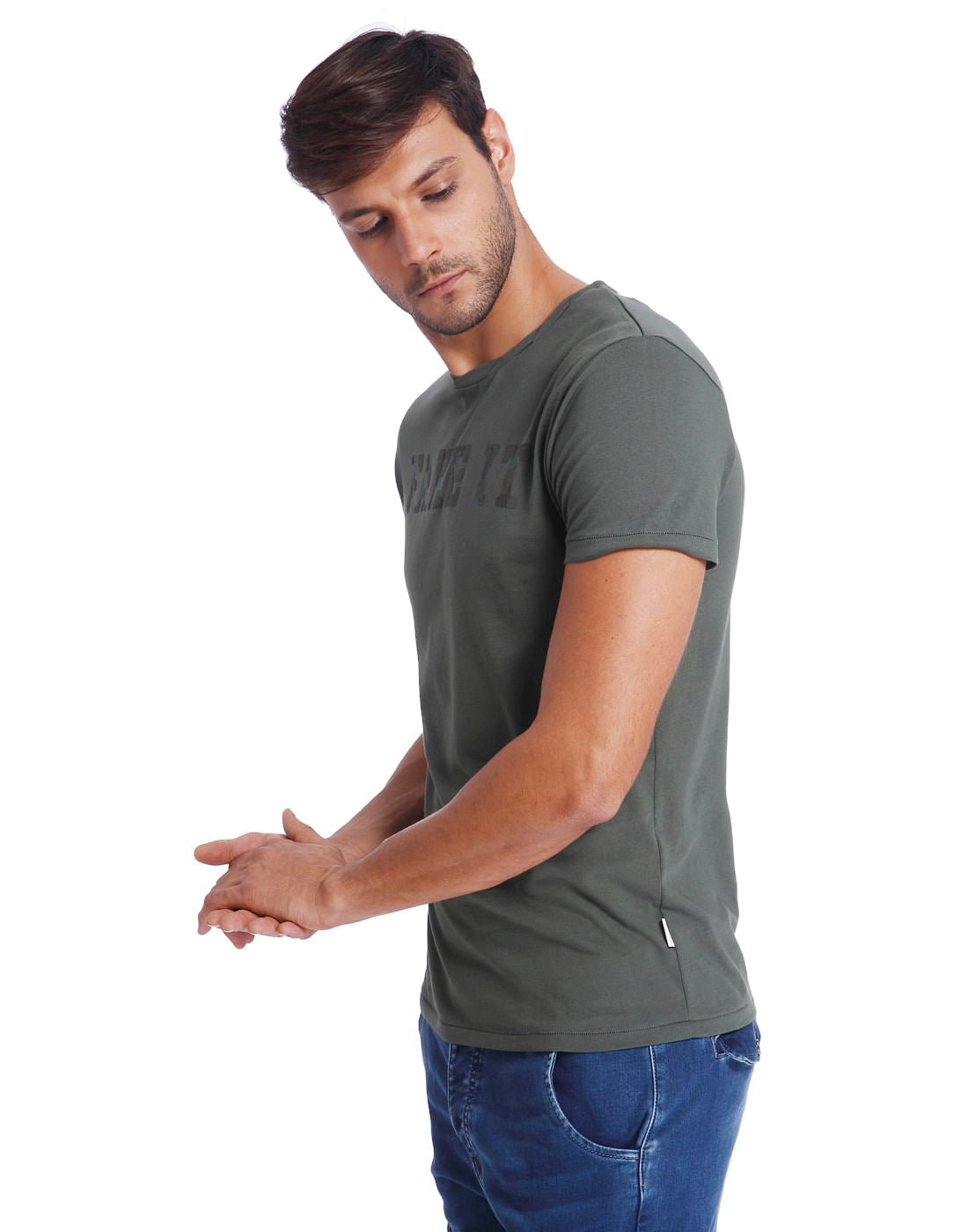 Green Text Print Crew Neck T-Shirt
