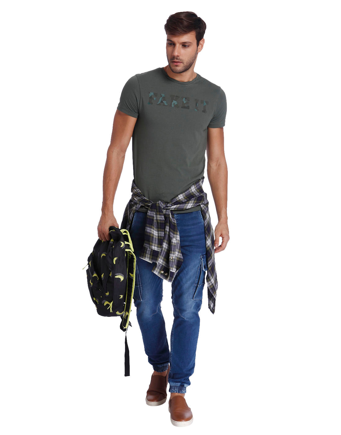 Green Text Print Crew Neck T-Shirt