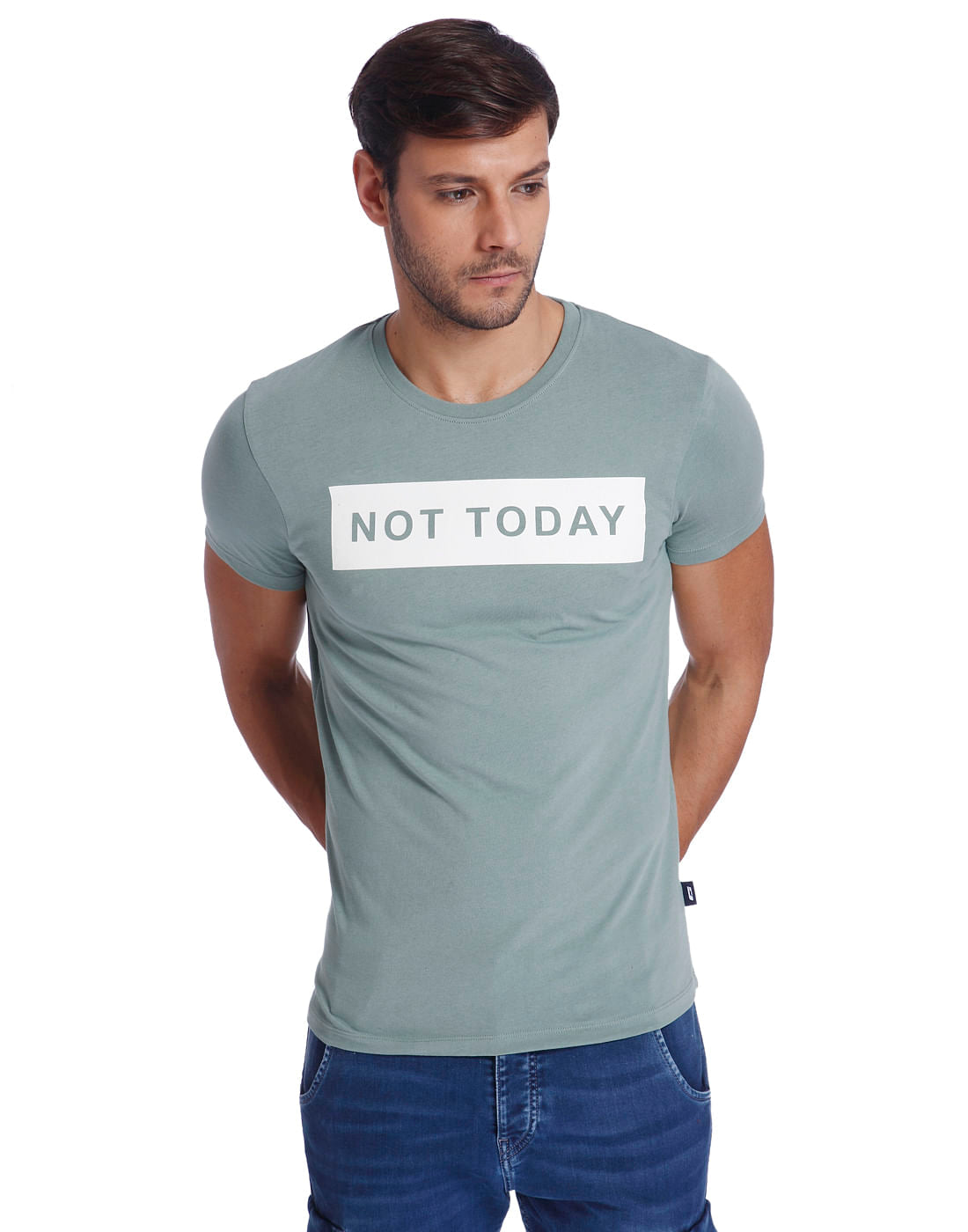 Green Text Print Crew Neck T-Shirt - S