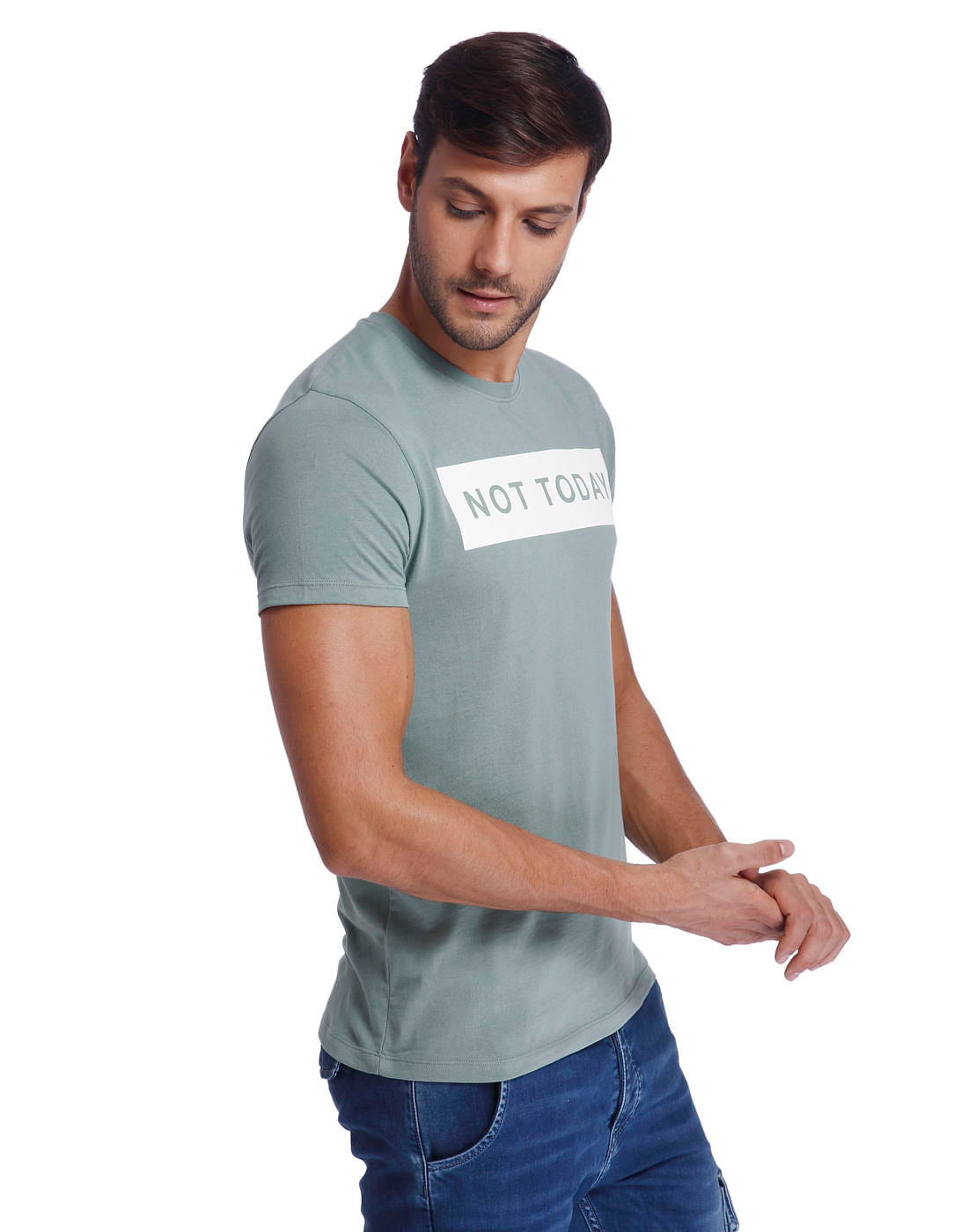 Green Text Print Crew Neck T-Shirt