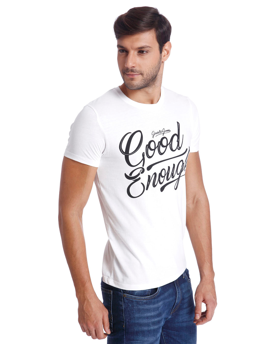 White Text Print Crew Neck T-Shirt