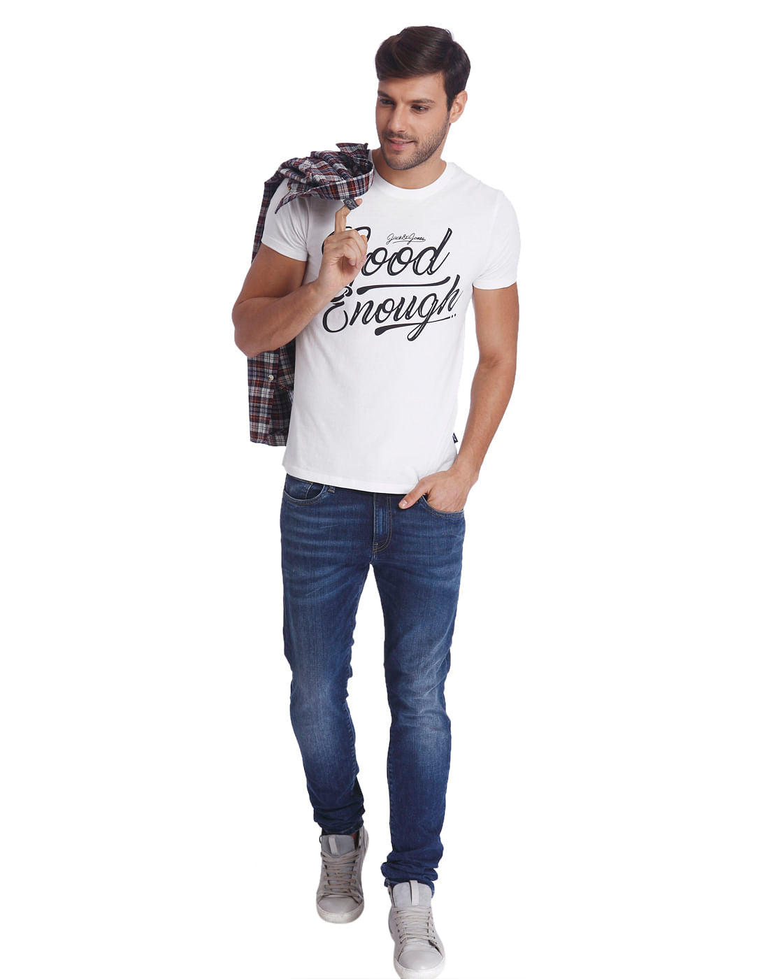 White Text Print Crew Neck T-Shirt