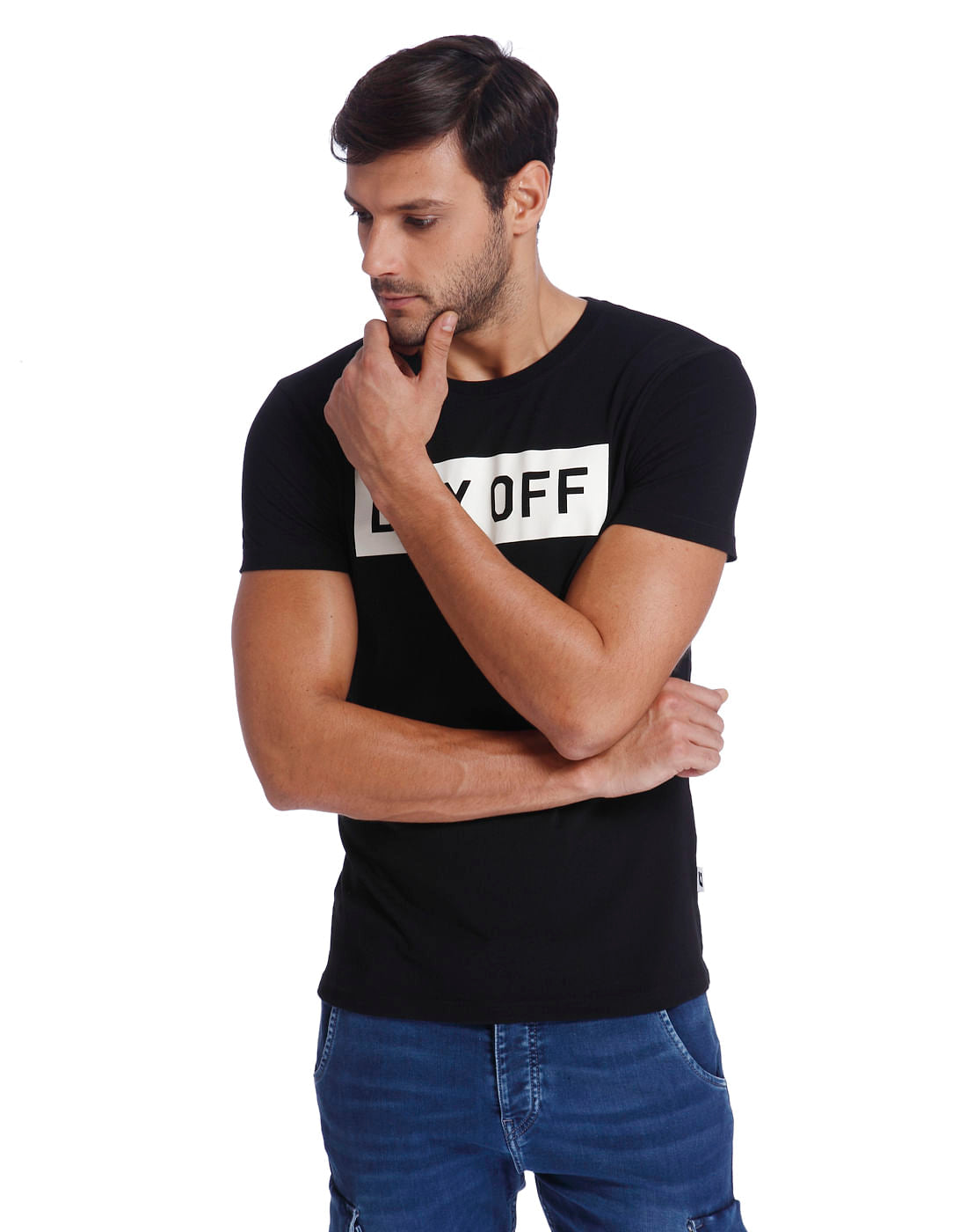 Black & White Text Print Crew Neck T-Shirt - S
