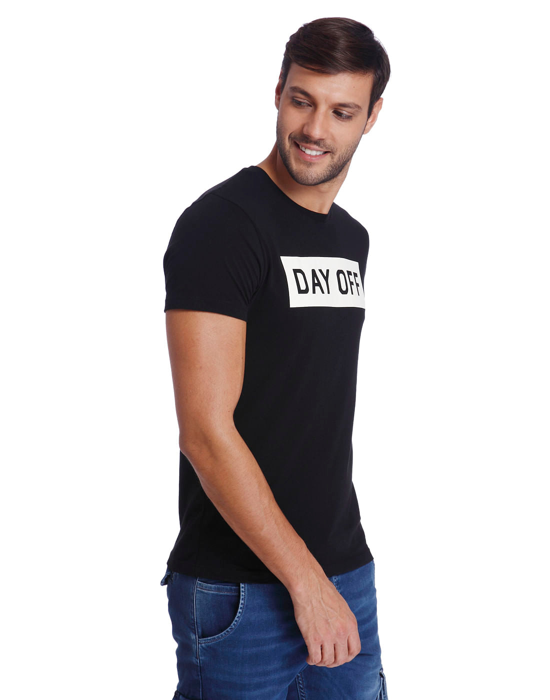 Black & White Text Print Crew Neck T-Shirt