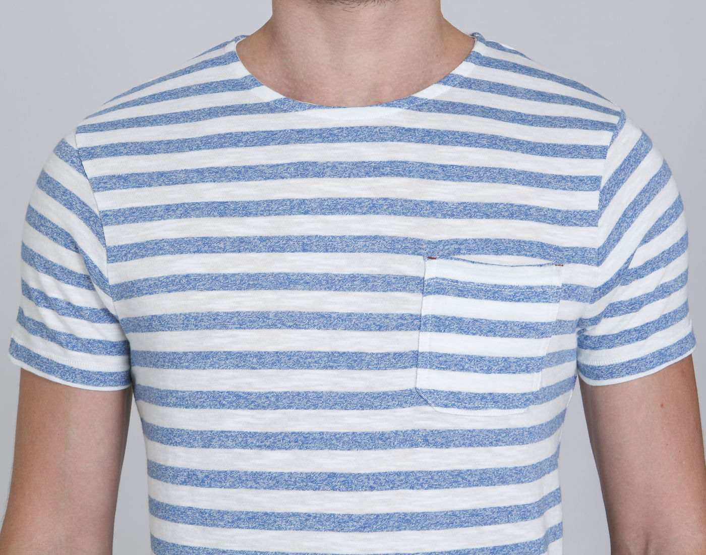 Blue And White Striped Crew Neck T-Shirt