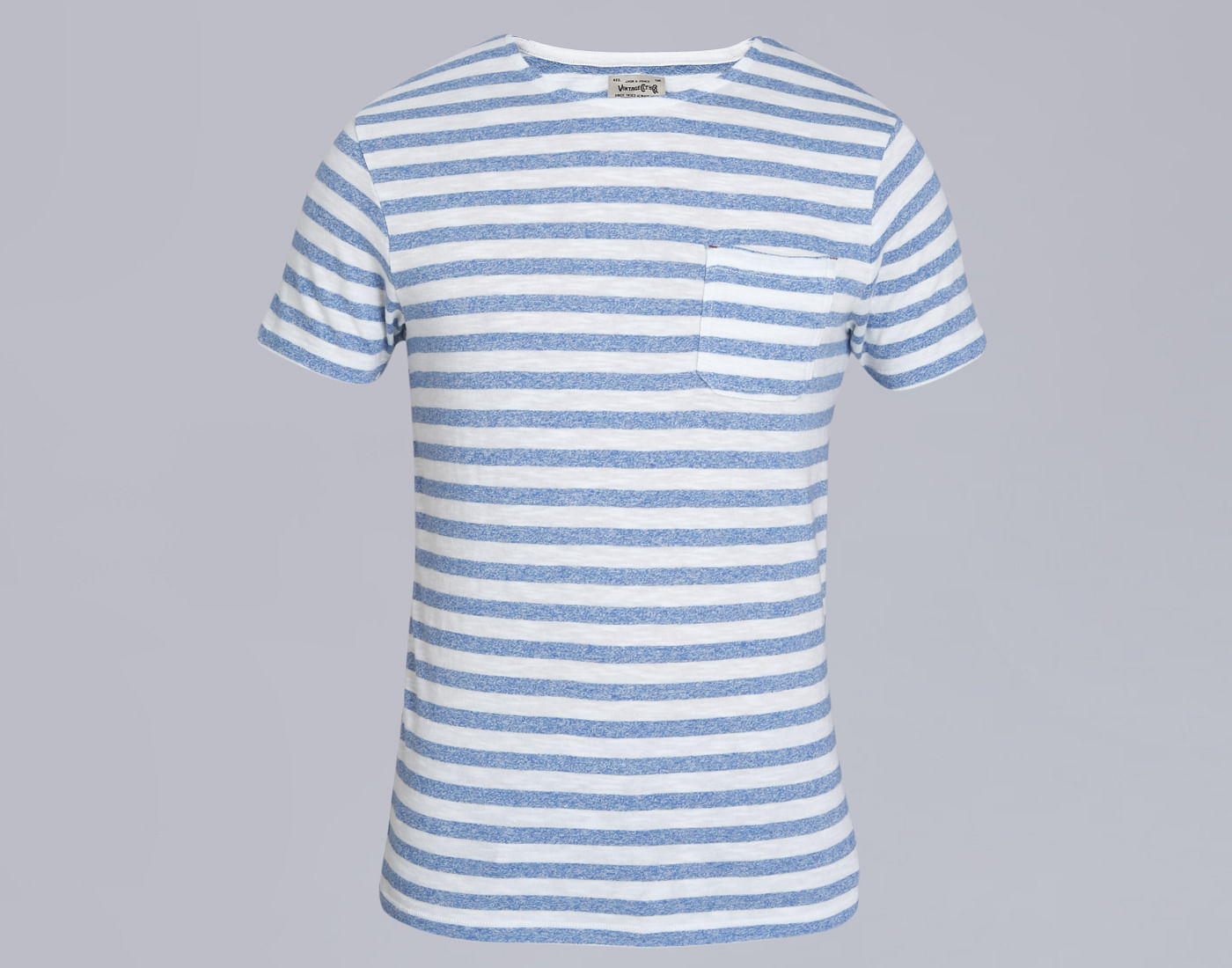 Blue And White Striped Crew Neck T-Shirt