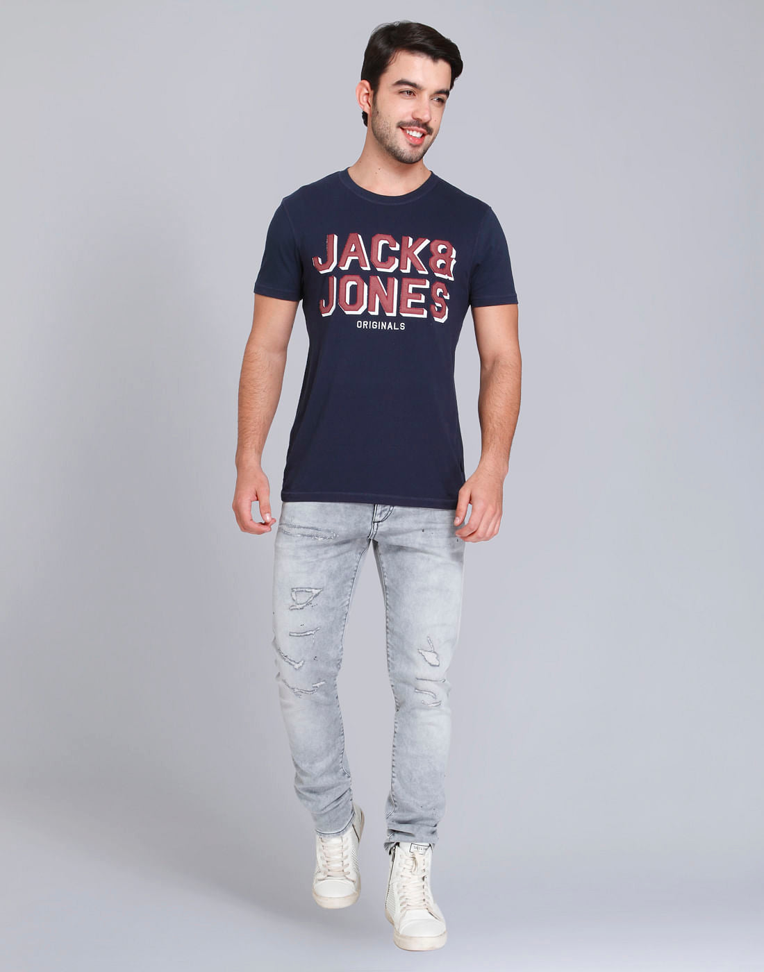Blue Logo Print Crew Neck T-Shirt