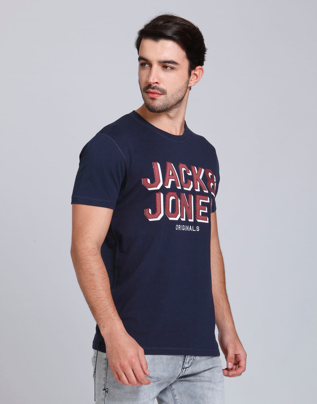 Blue Logo Print Crew Neck T-Shirt
