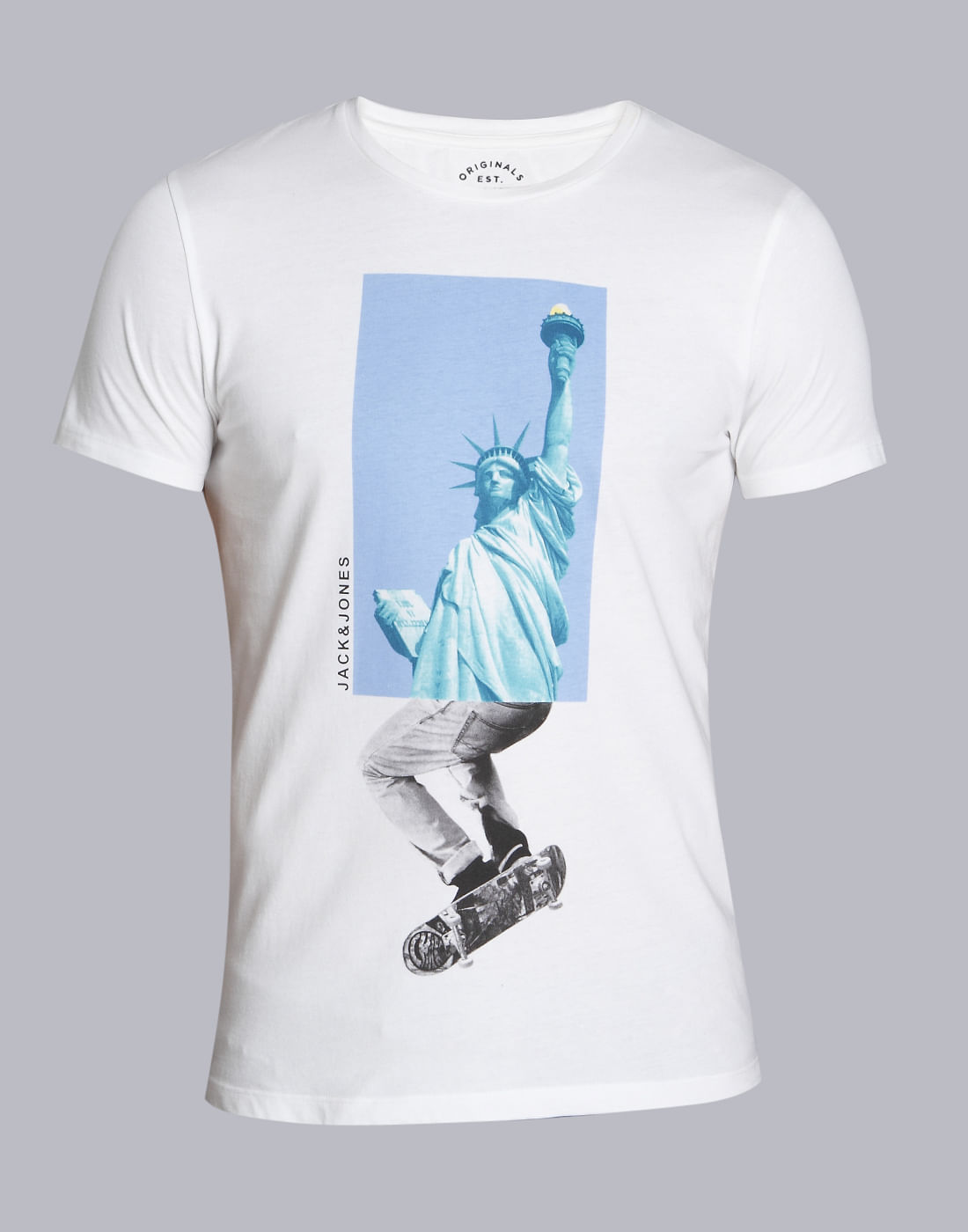 White Statue Of Liberty Print Crew Neck T-Shirt