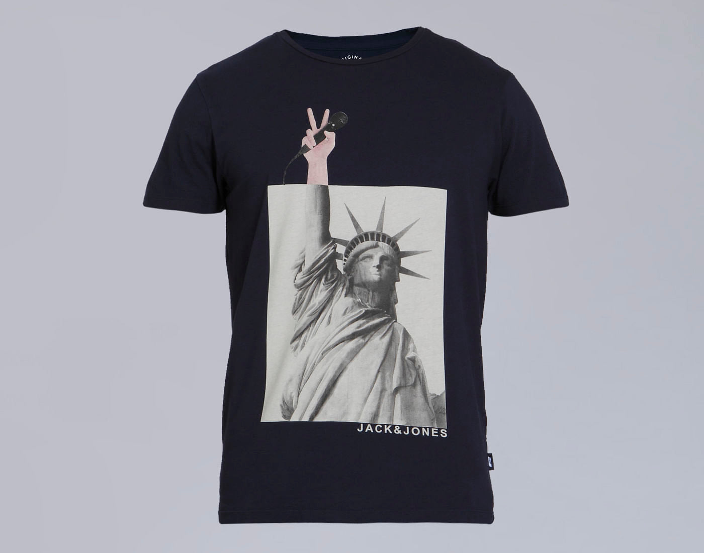 Dark Blue Statue Of Liberty Print Crew Neck T-Shirt