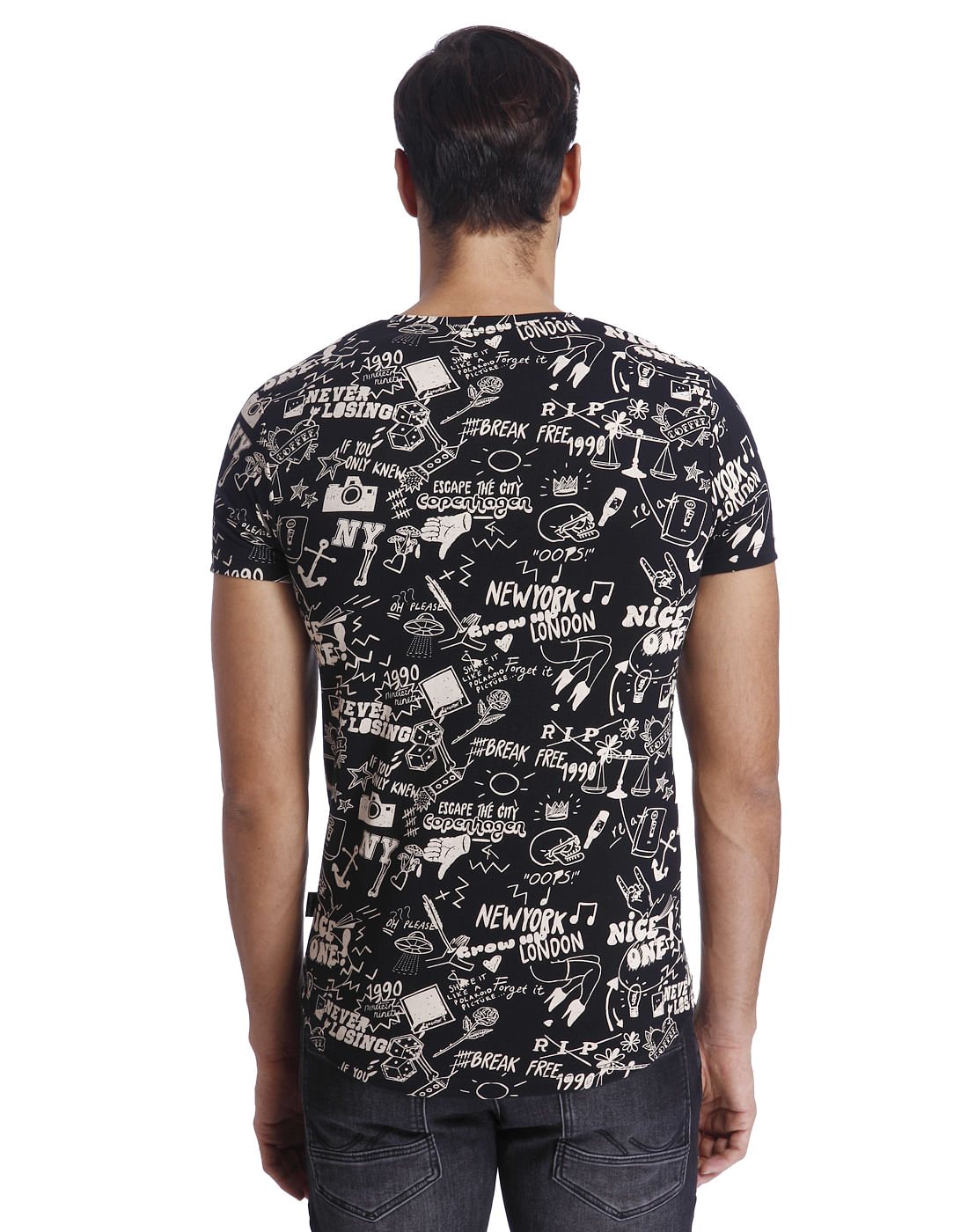 Black Scribble Print Crew Neck T-Shirt