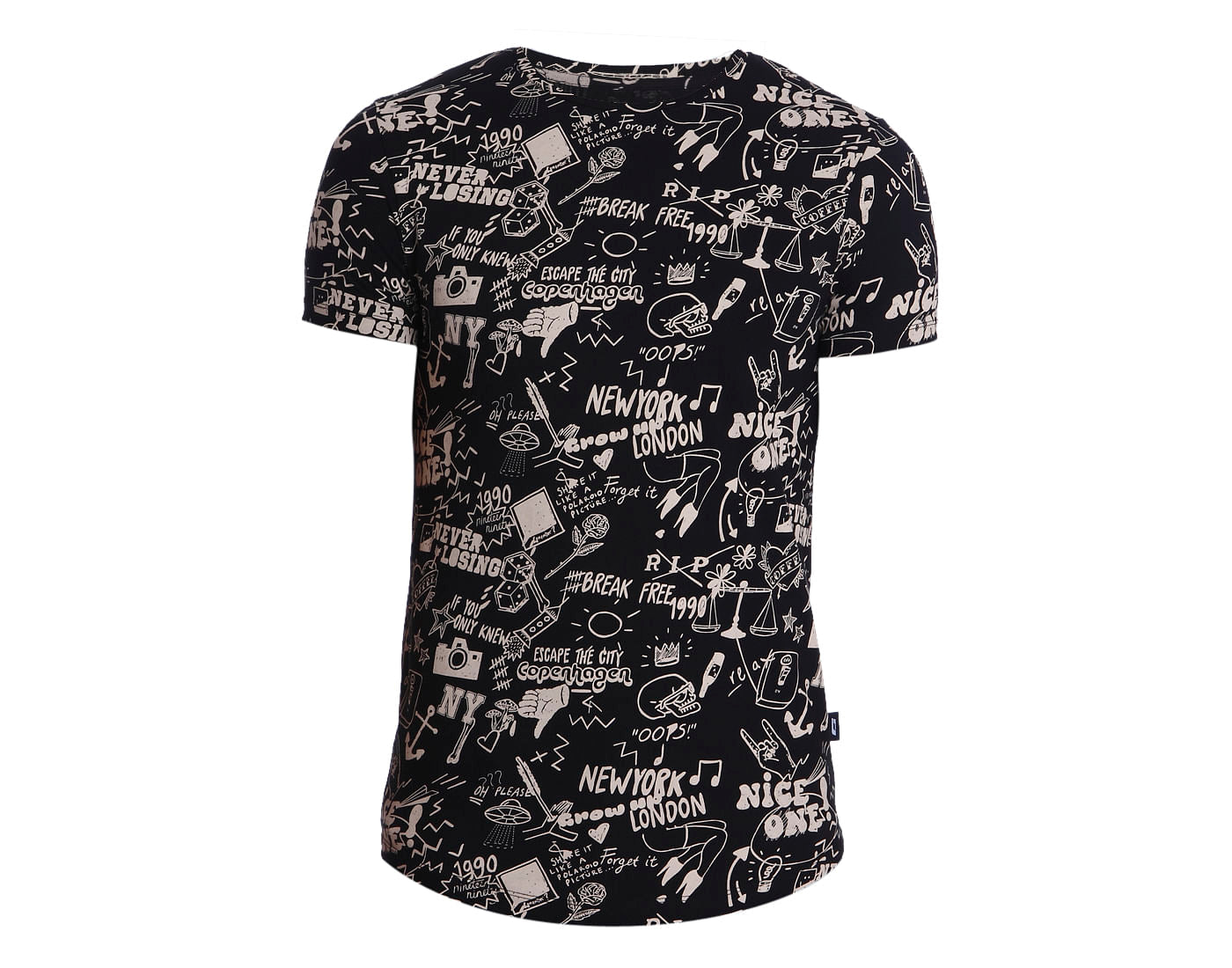 Black Scribble Print Crew Neck T-Shirt