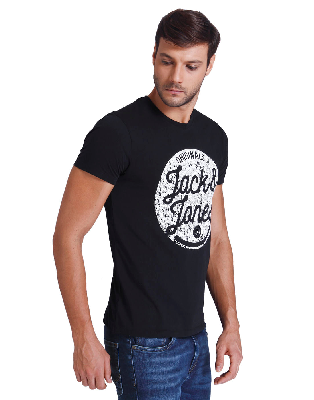 Black & White Text Print Crew Neck T-Shirt