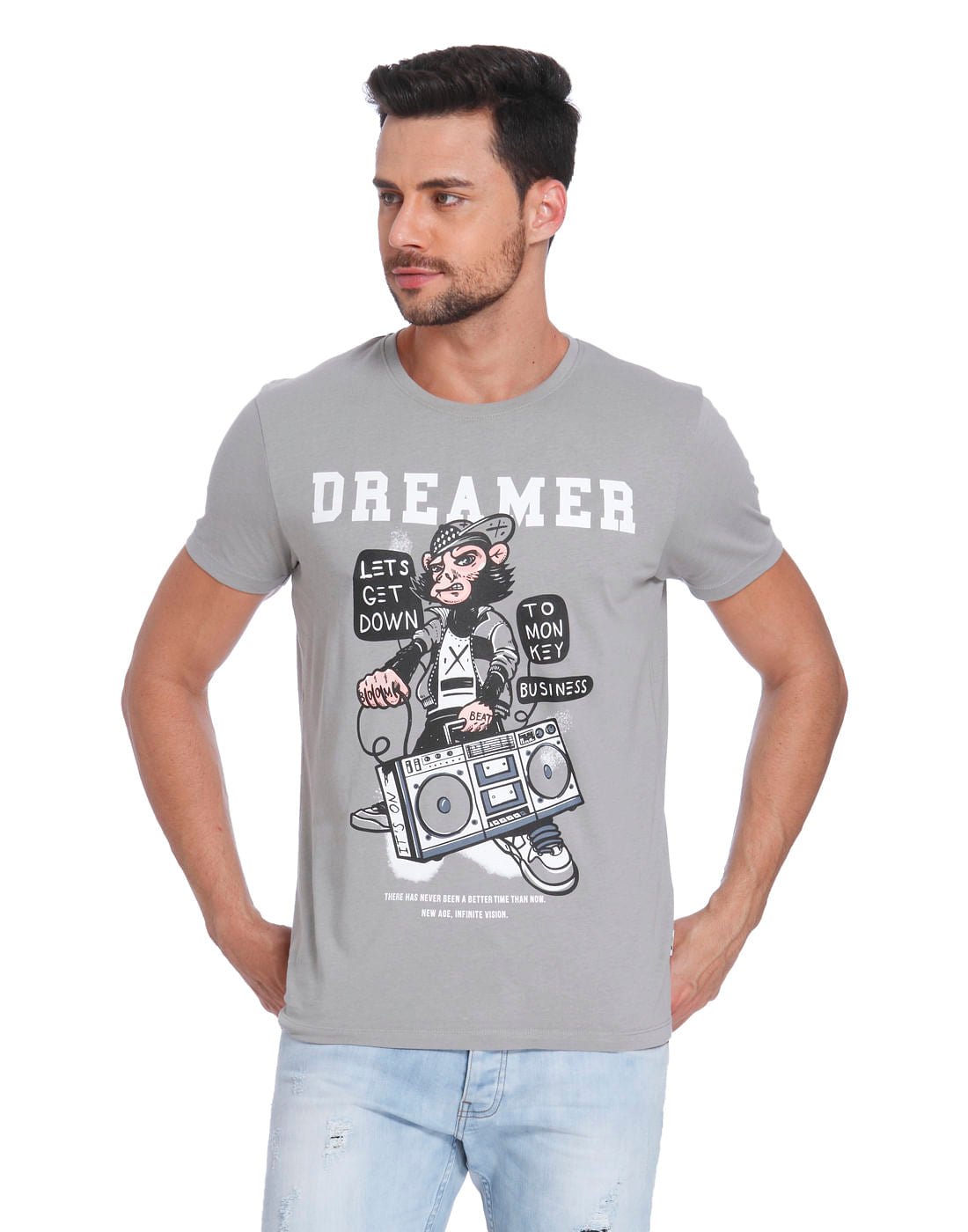 Light Grey Graphic Print Crew Neck T-Shirt