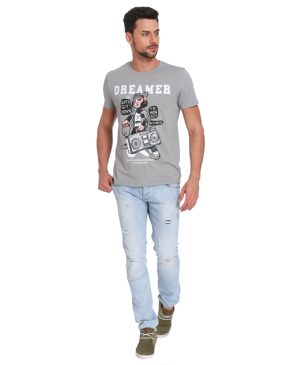 Light Grey Graphic Print Crew Neck T-Shirt
