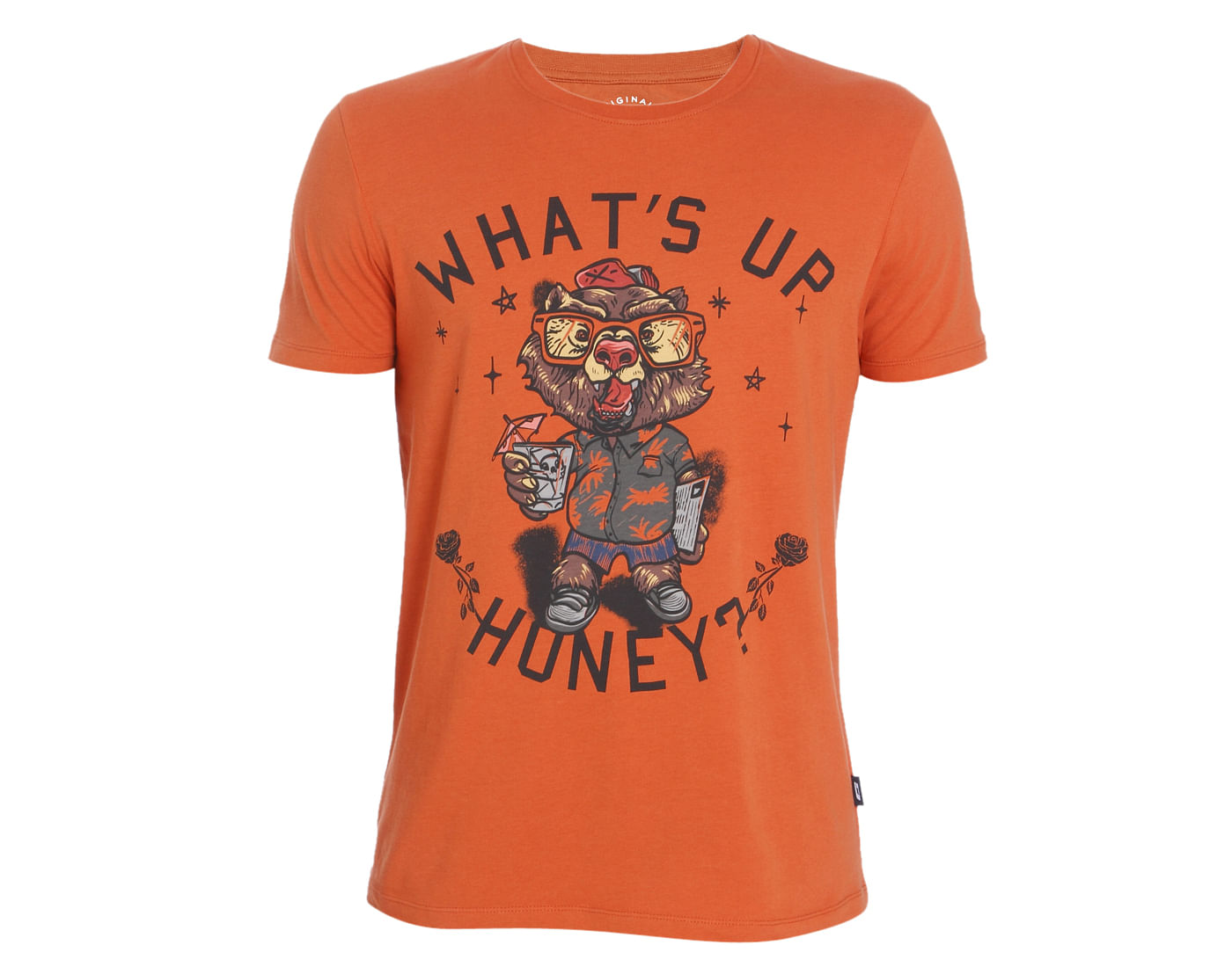 Orange Bear Print Crew Neck T-Shirt