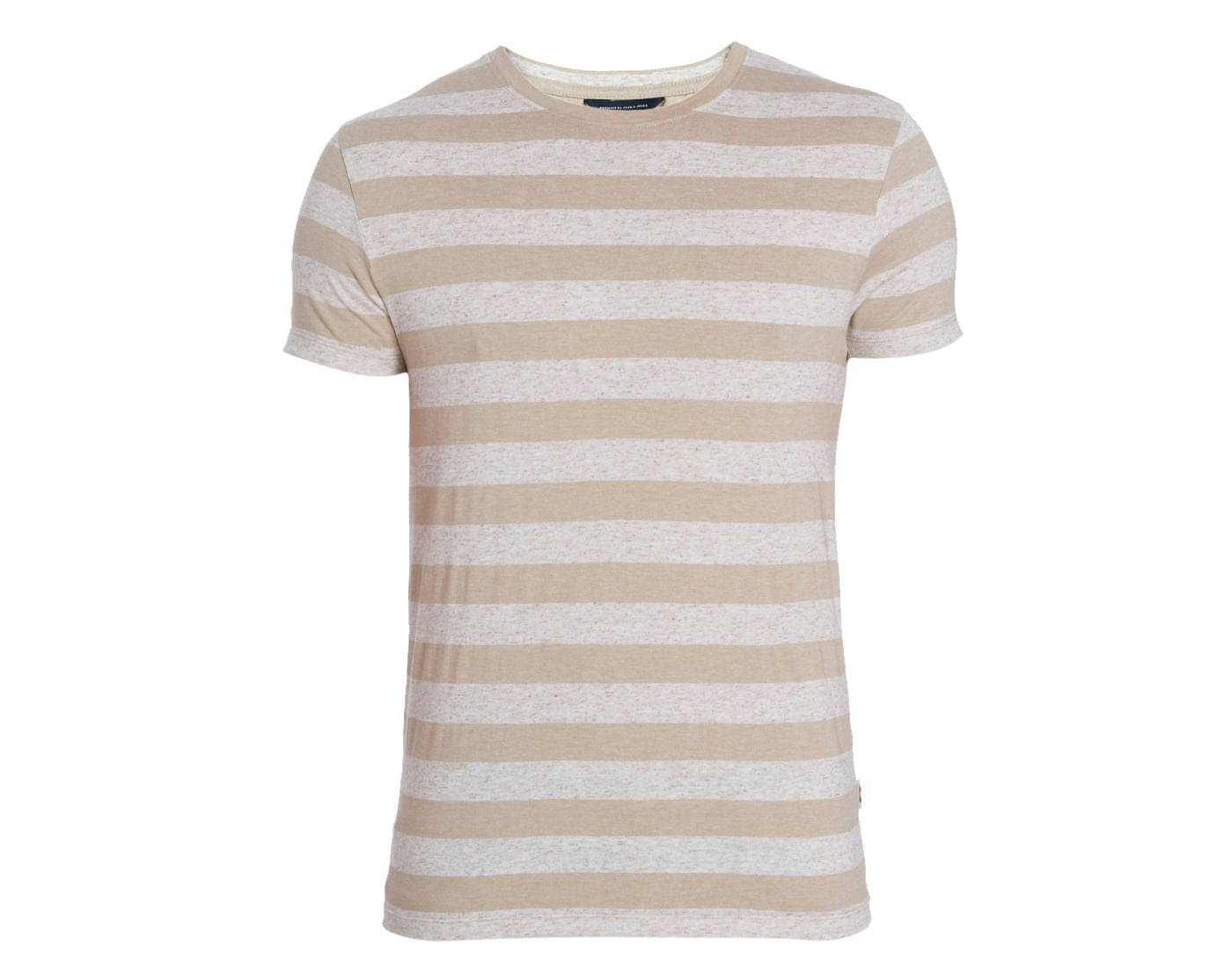 Beige And Grey Striped Crew Neck T-Shirt