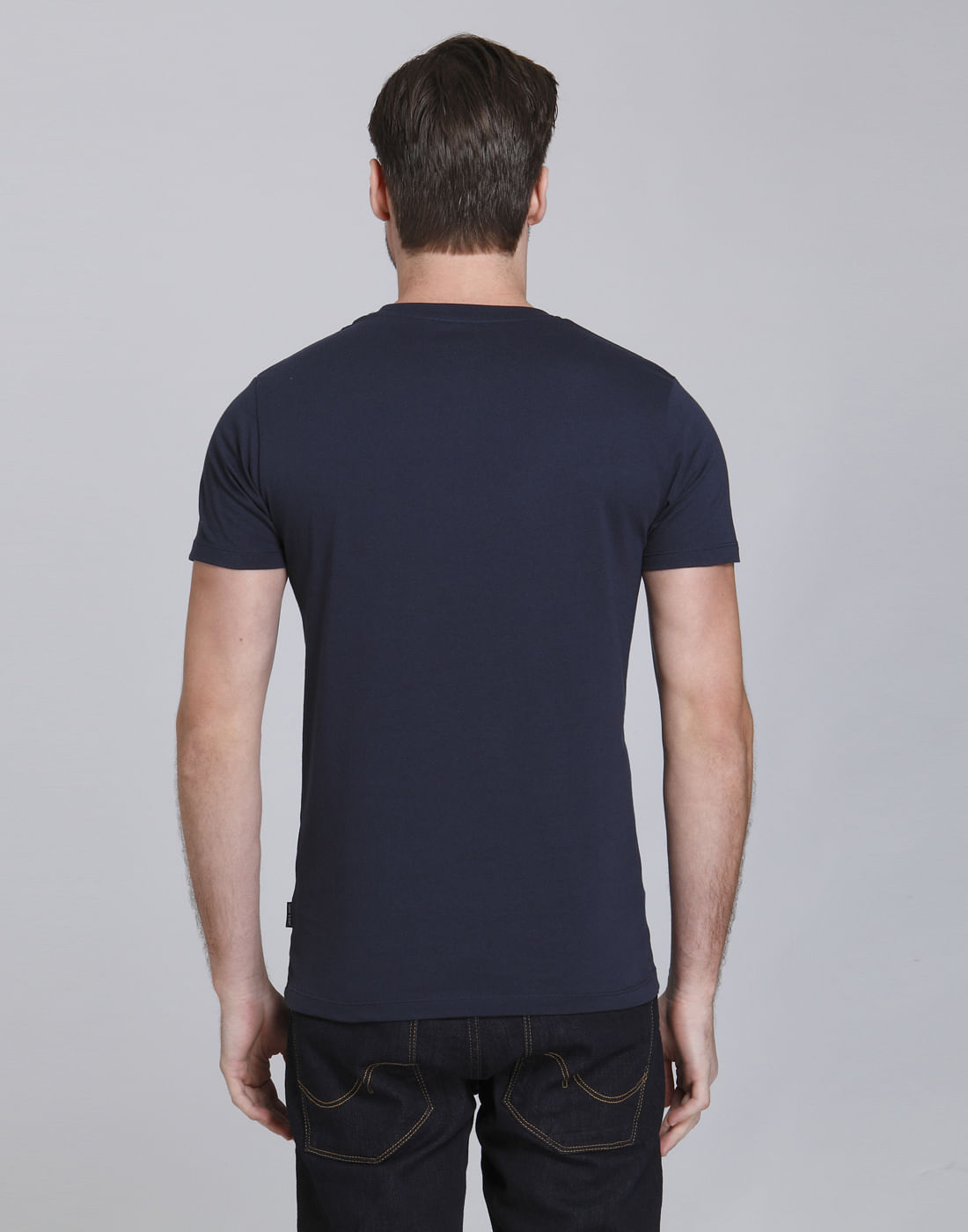Dark Blue Text Print Crew Neck T-Shirt