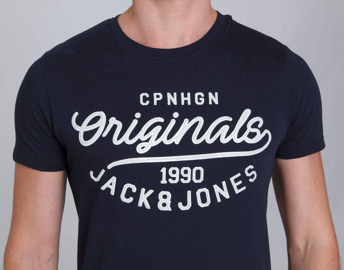 Dark Blue Text Print Crew Neck T-Shirt