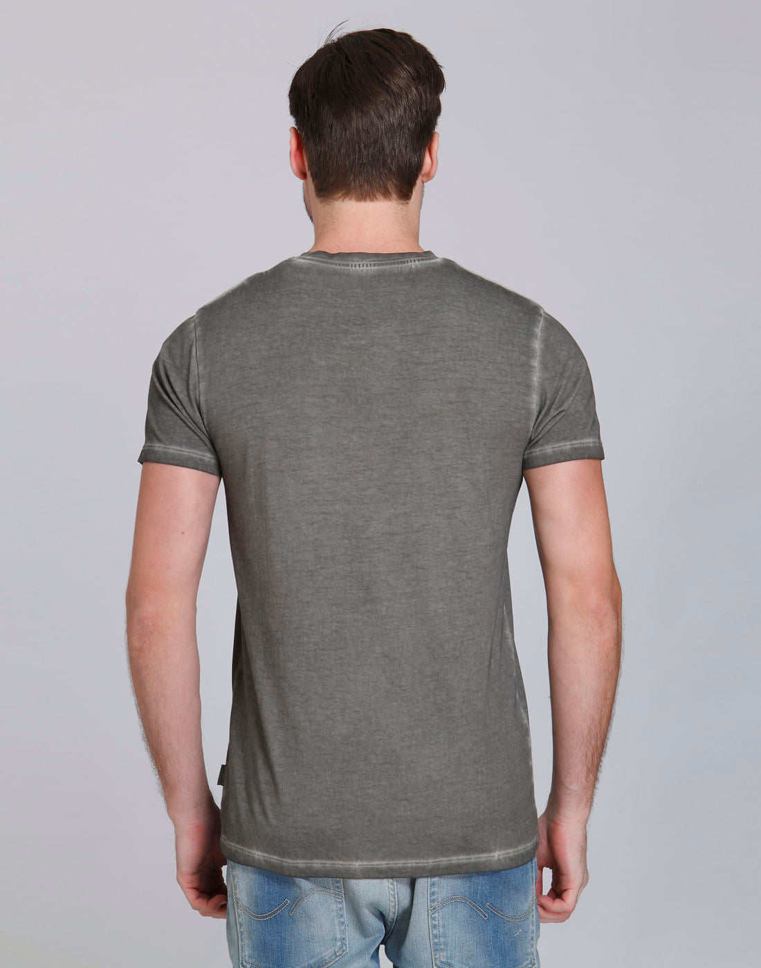 Grey Text Print Crew Neck T-Shirt