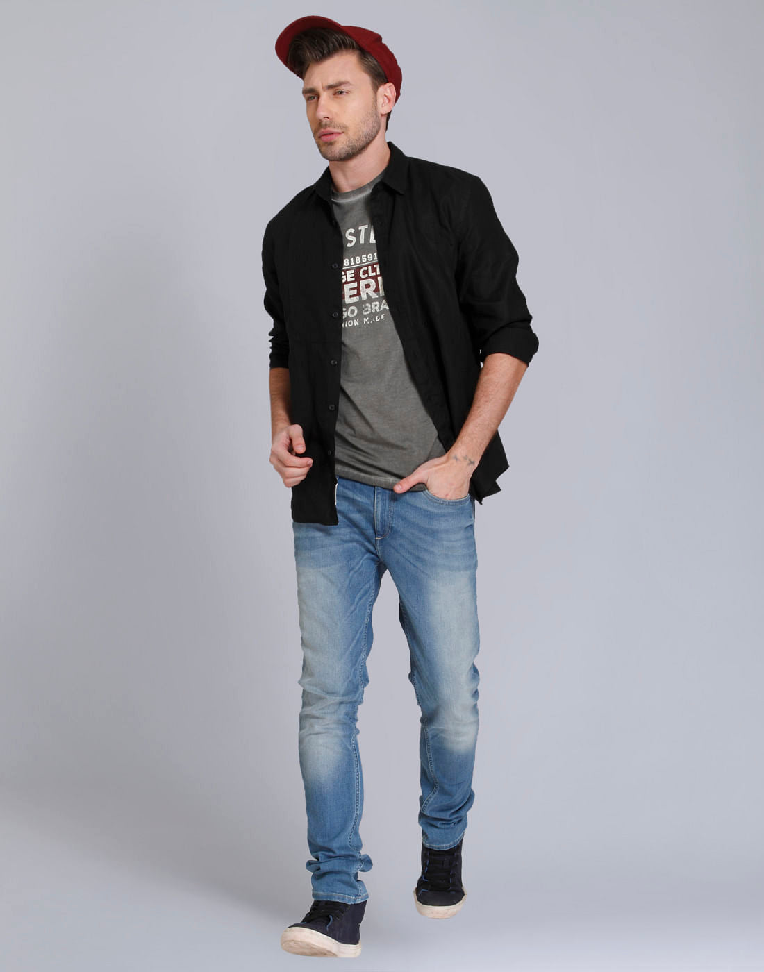 Grey Text Print Crew Neck T-Shirt