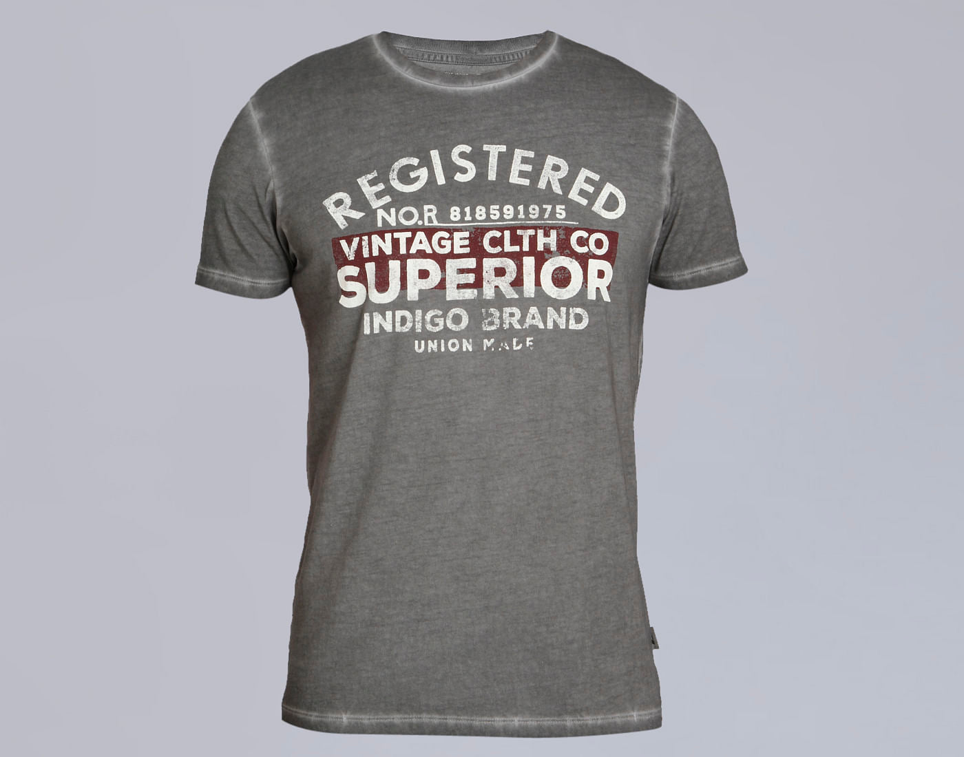 Grey Text Print Crew Neck T-Shirt