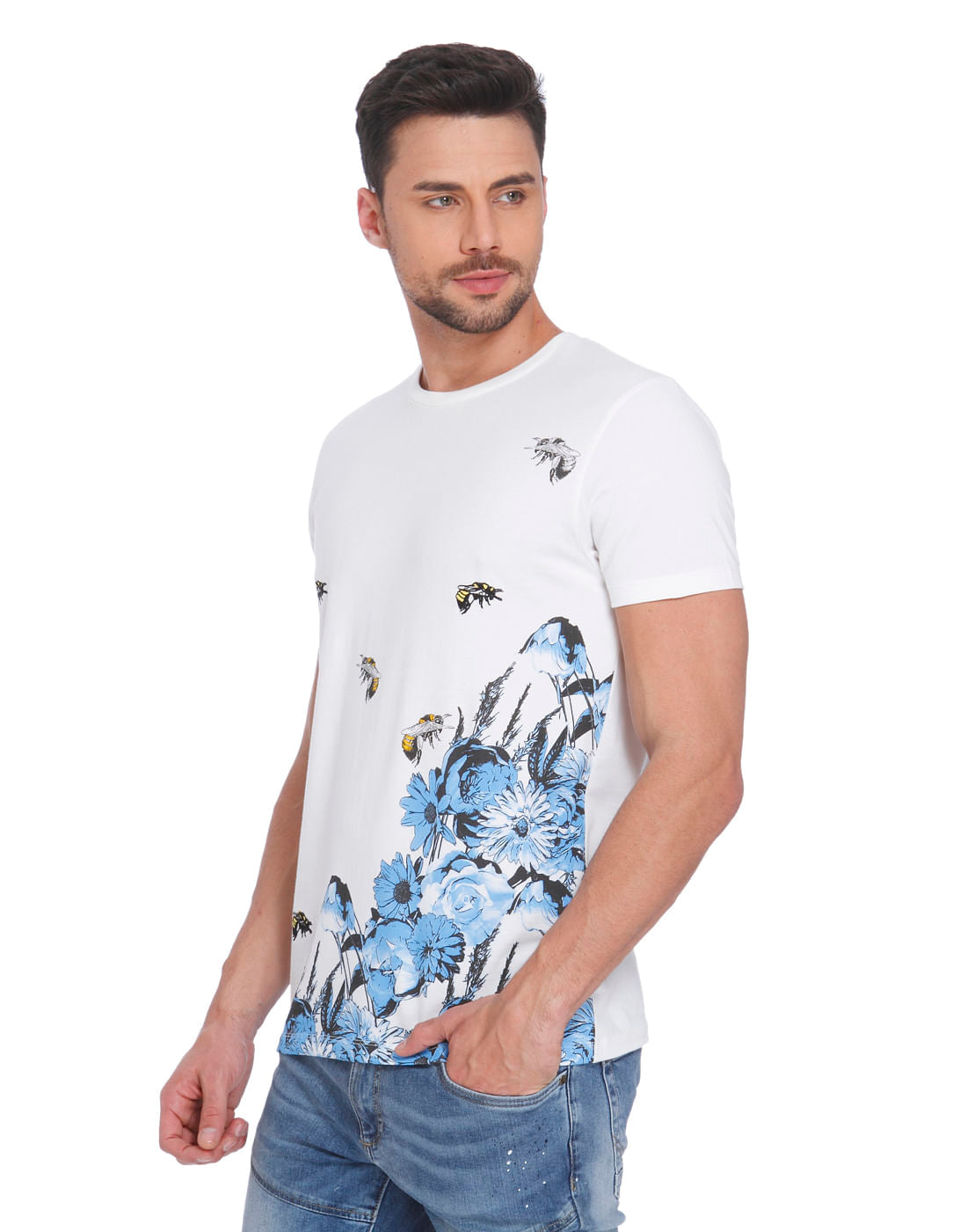 White Bee Print Crew Neck T-Shirt