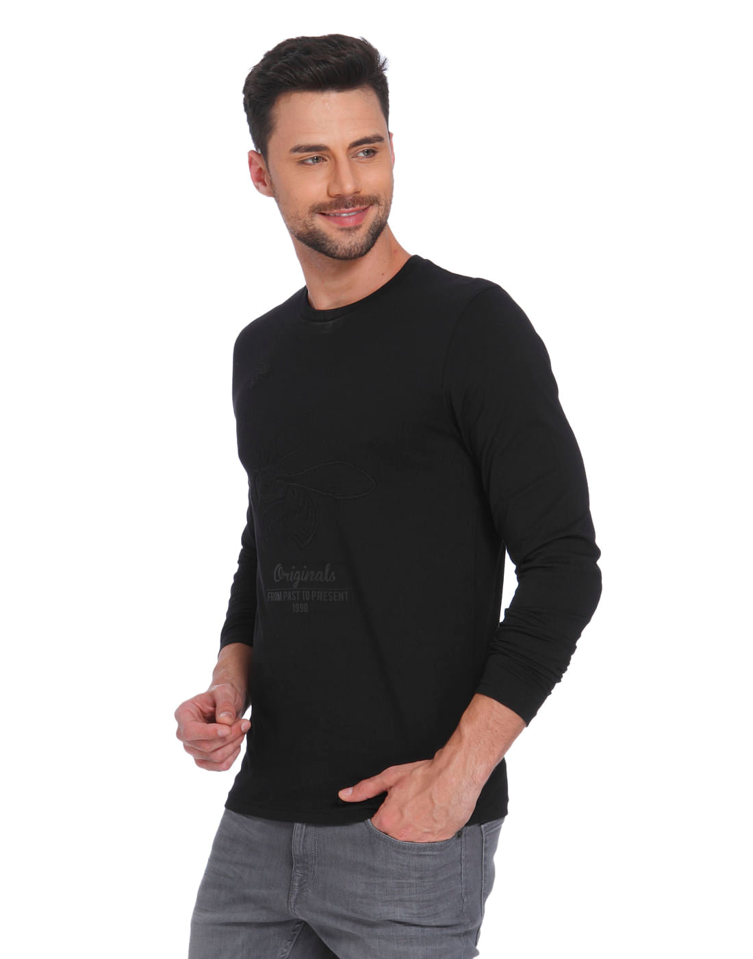 Black Bee Print Crew Neck T-Shirt