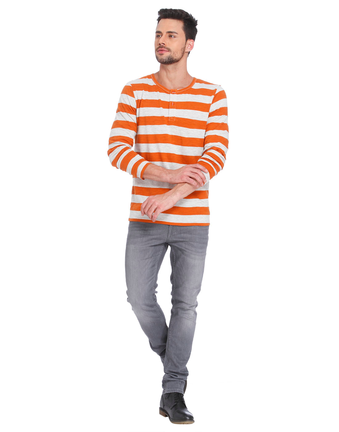 Rust Striped Crew Neck T-Shirt