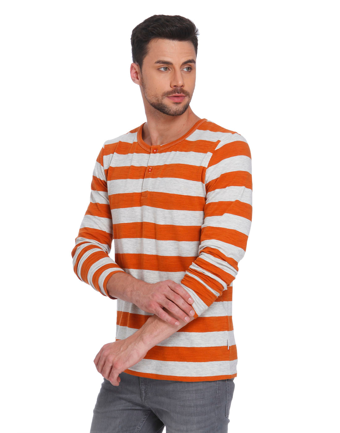 Rust Striped Crew Neck T-Shirt