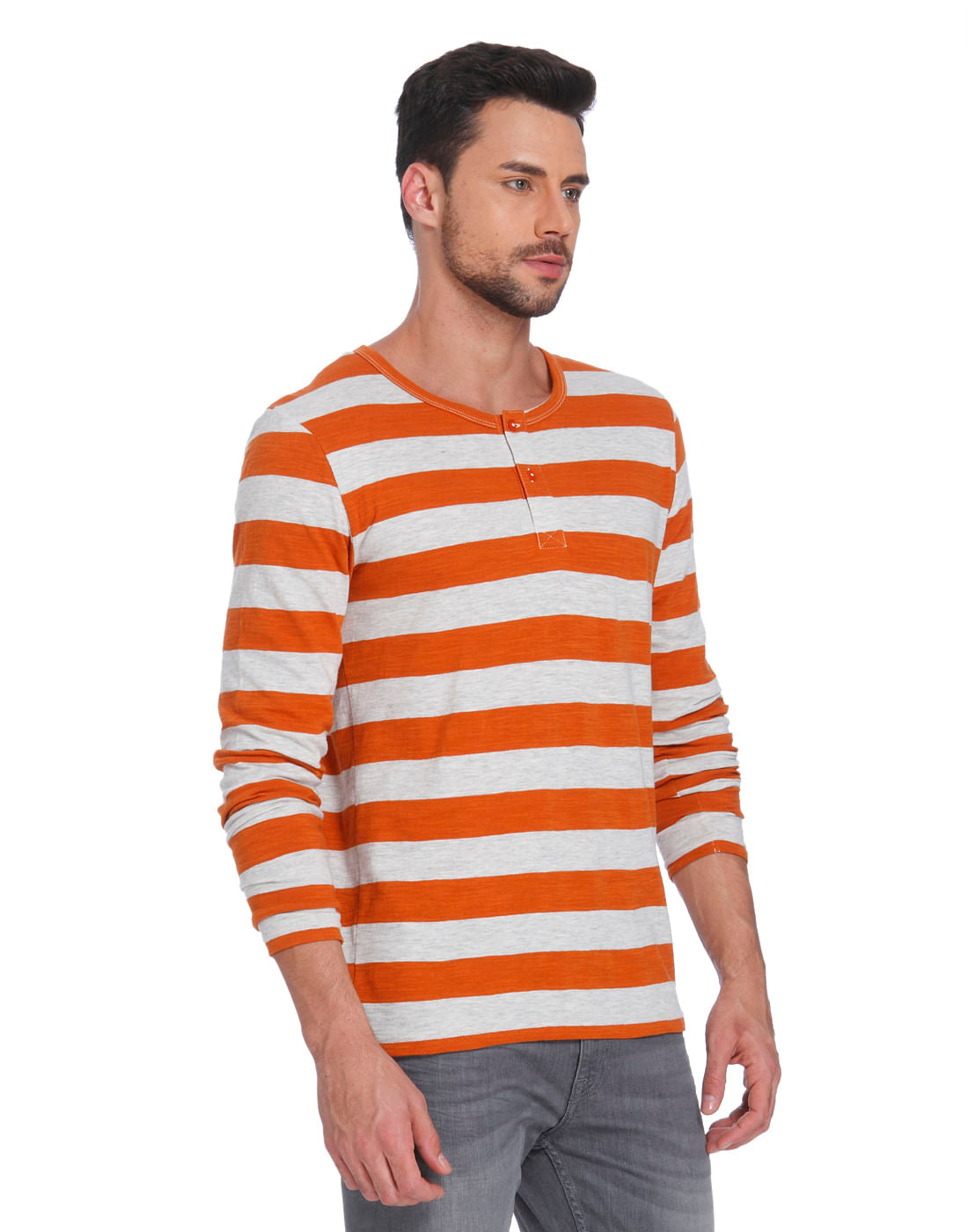 Rust Striped Crew Neck T-Shirt