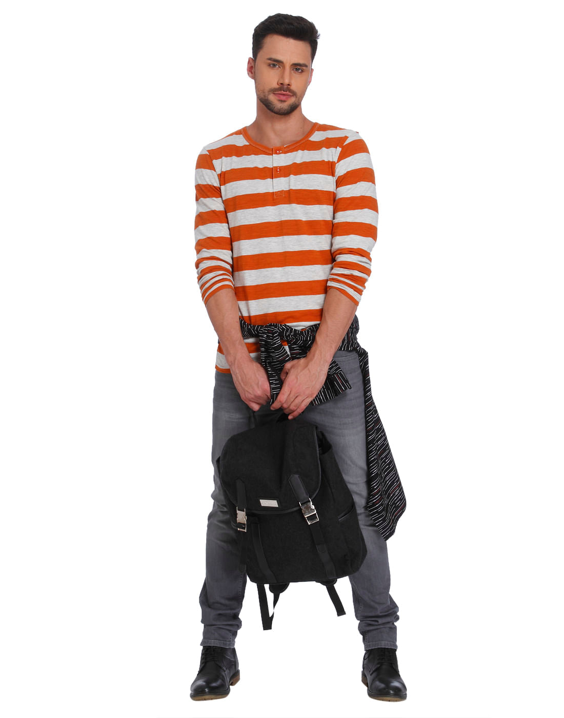 Rust Striped Crew Neck T-Shirt