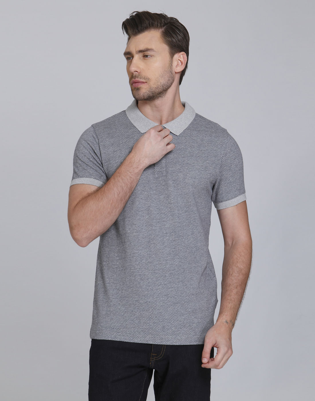 Grey Polo Neck T-Shirt - S