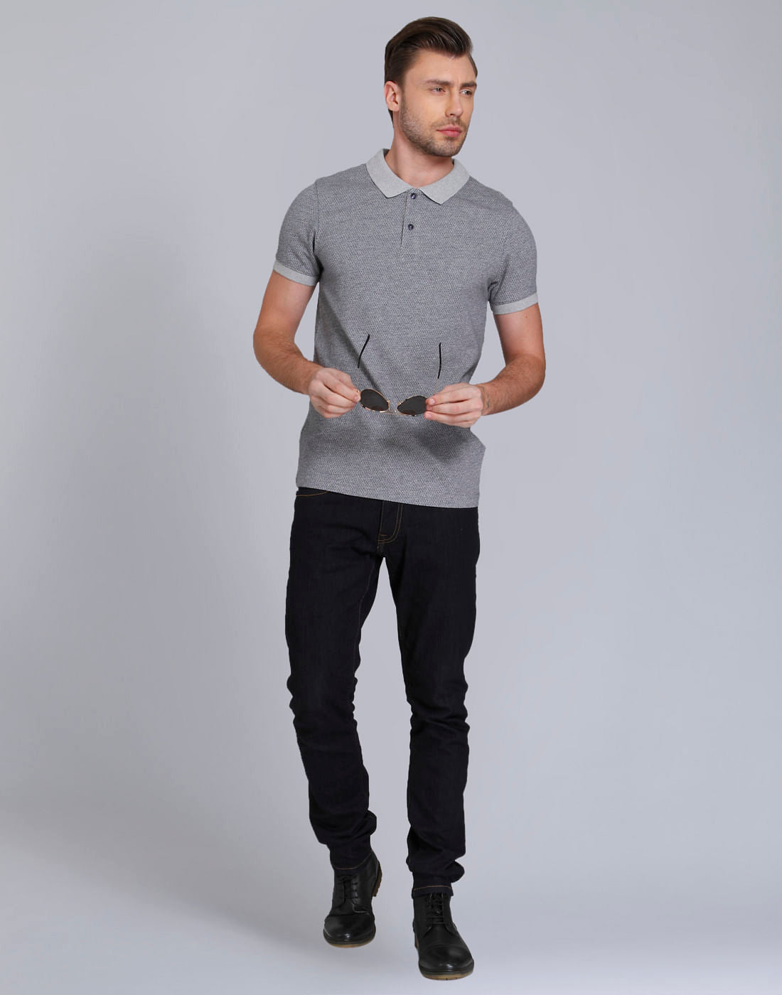 Grey Polo Neck T-Shirt