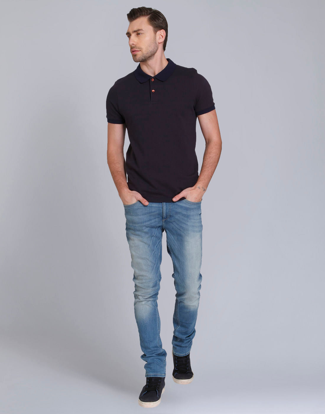 Dark Blue Polo Neck T-Shirt