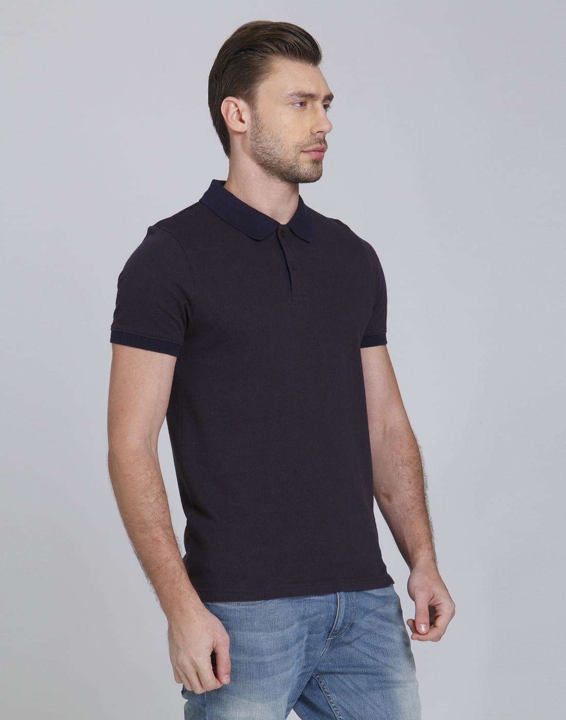 Dark Blue Polo Neck T-Shirt