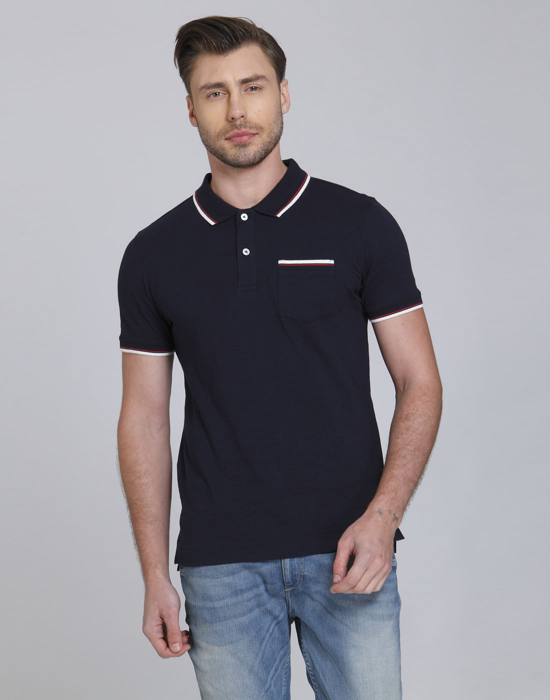 Dark Blue Polo Neck T-Shirt - S