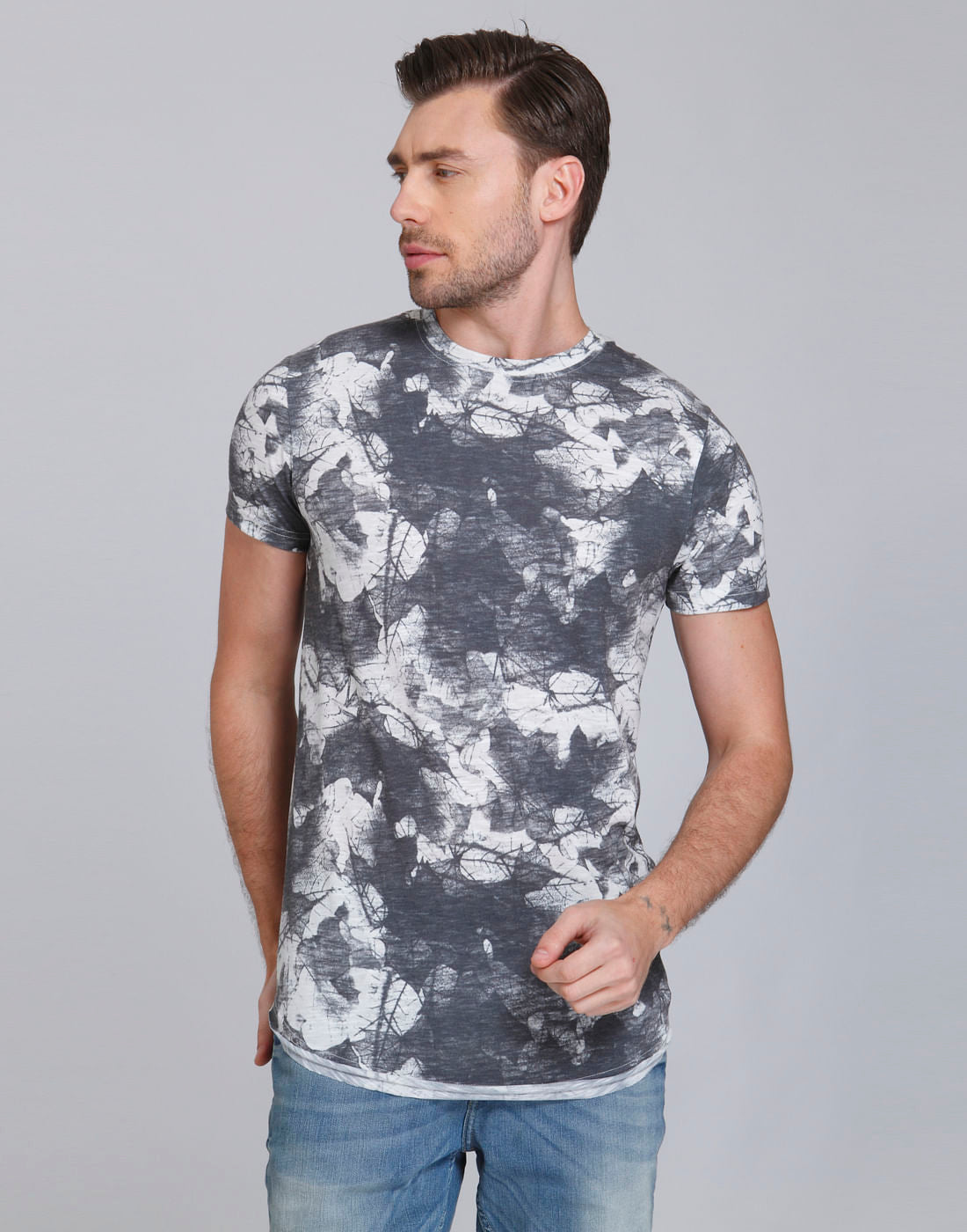 White Printed Crew Neck T-Shirt - S