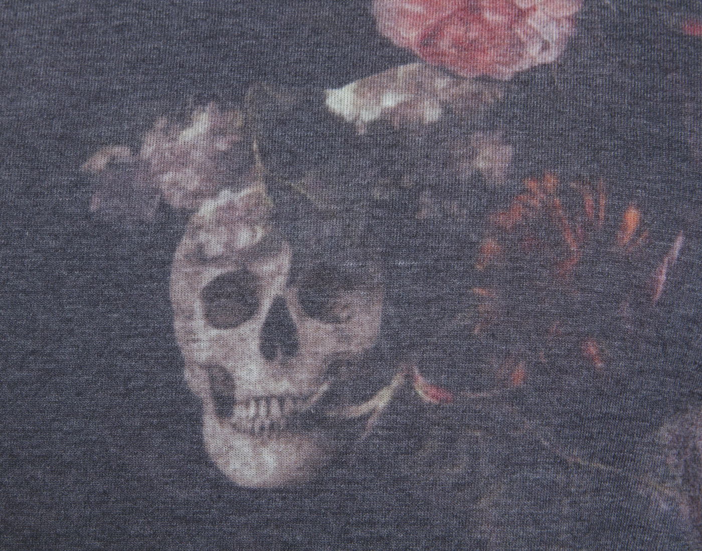 Grey Skull Print Crew Neck T-Shirt